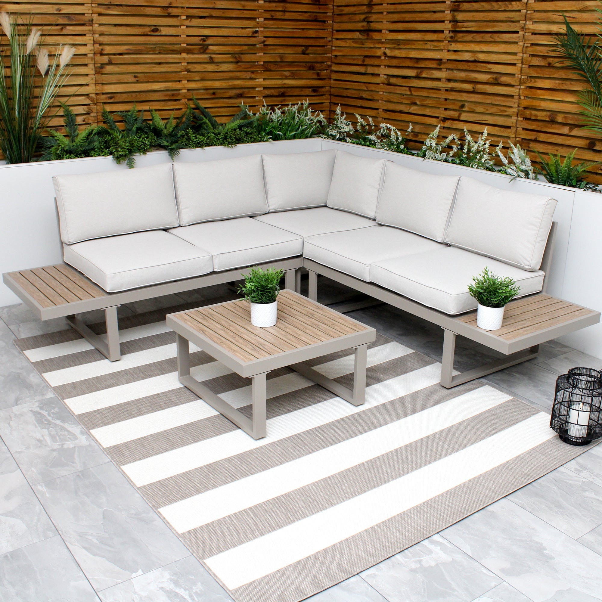 Ensemble de salon avec canapé d'angle modulaire 5 places en aluminium beige Milan
