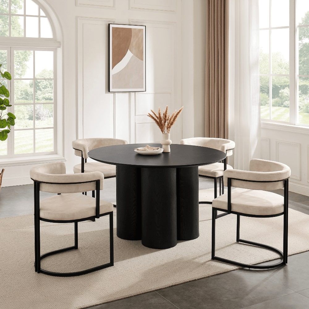 Ensemble de salle à manger rond en bois noir Marco avec 4 chaises Mia