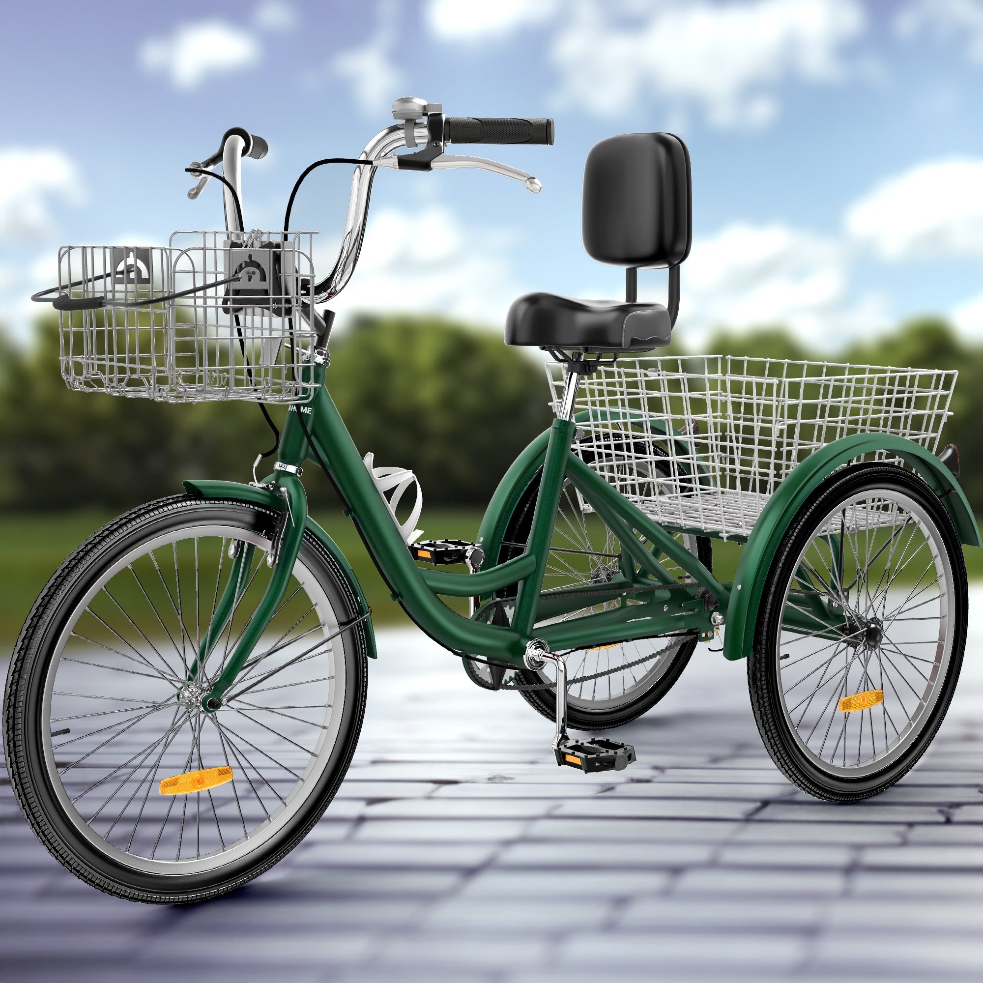 Tricycle bleu pour adulte, 26 vélos à 3 roues avec paniers amovibles