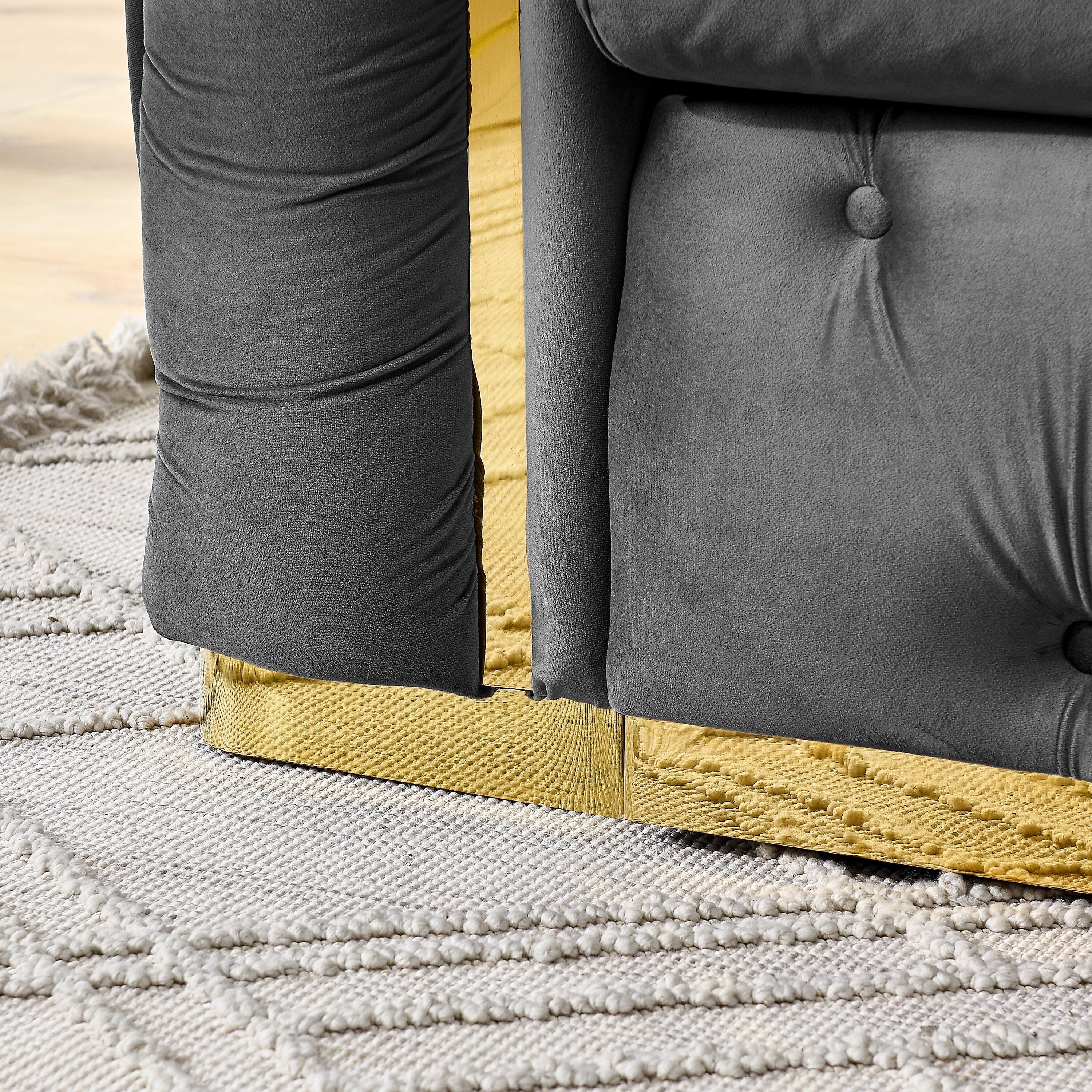 Canapé 3 places en velours 90,6 avec 2 coussins haute densité, touches dorées et coussins