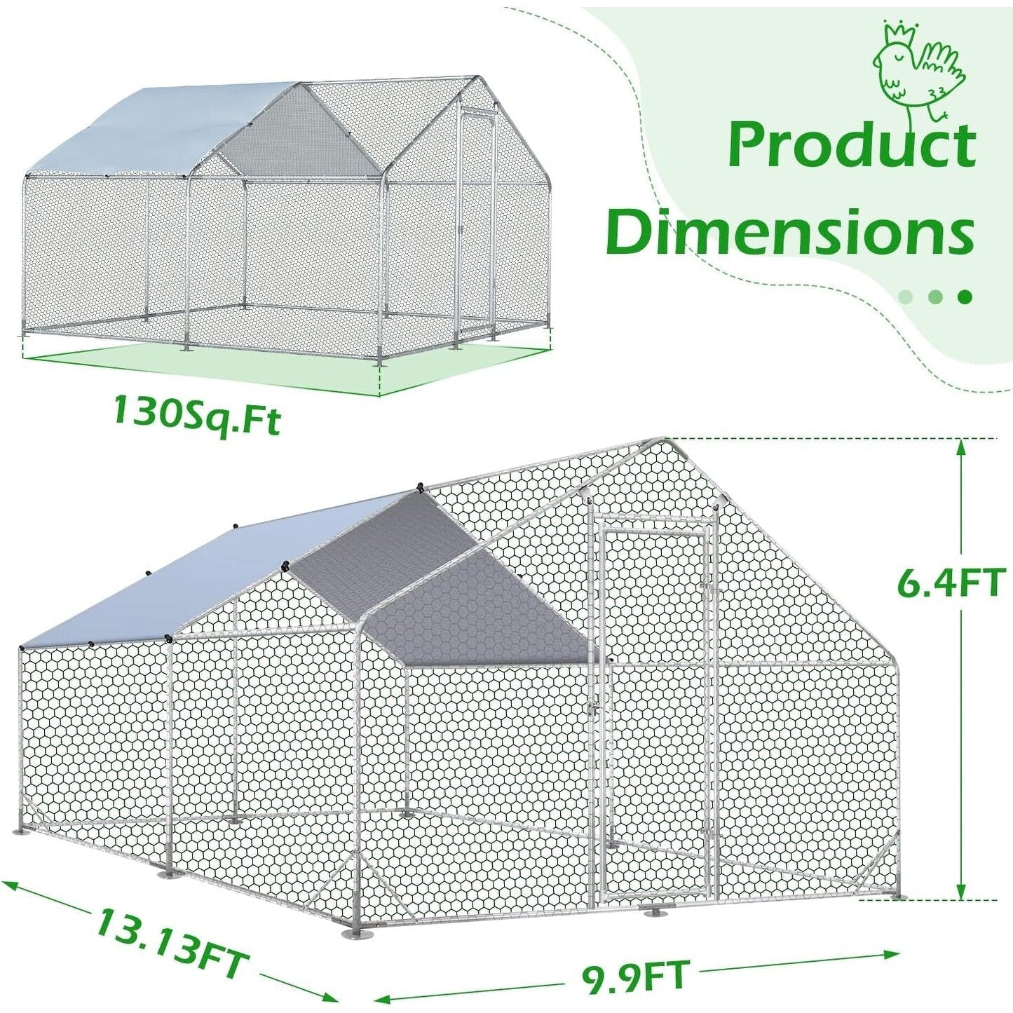 AECOJOY Grand poulailler en métal avec cage à poulets en métal