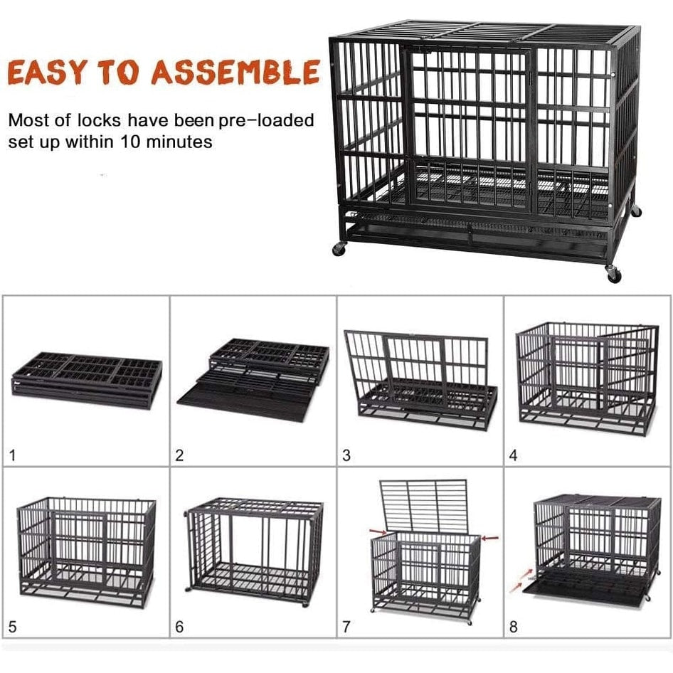 Cage pour chien Bossin 48/38 pouces, robuste et indestructible, cage anti-évasion avec roues verrouillables