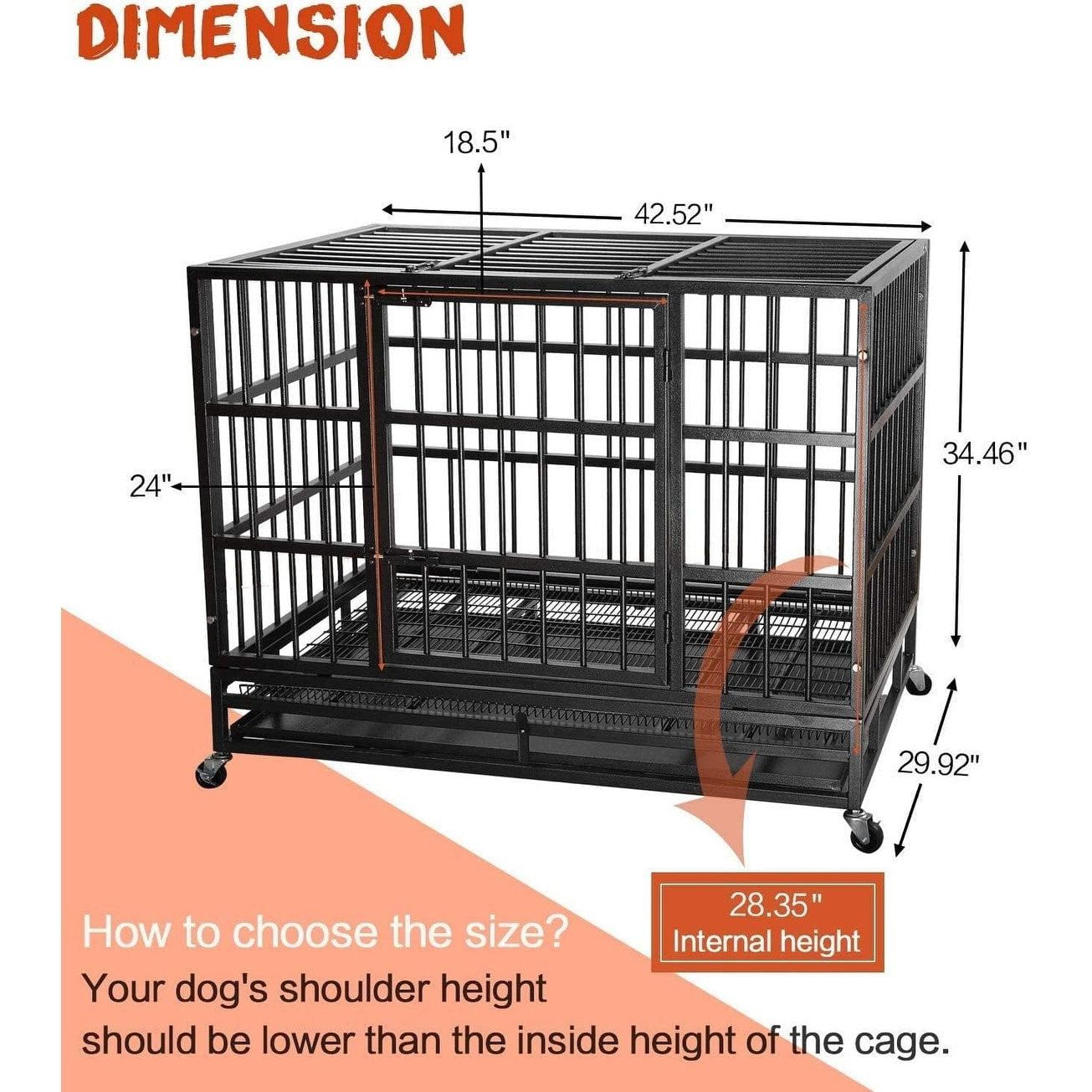 Cage pour chien Bossin 48/38 pouces, robuste et indestructible, cage anti-évasion avec roues verrouillables