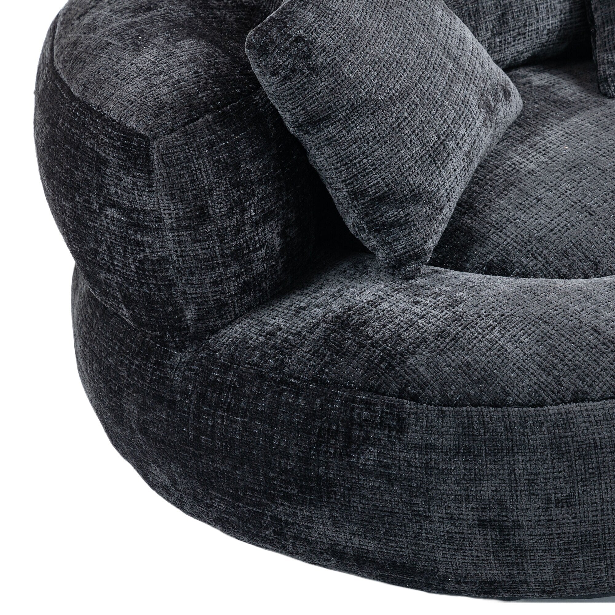 Pouf simple surdimensionné en chenille noir de 42,52 pouces avec trois oreillers pour chambre à coucher