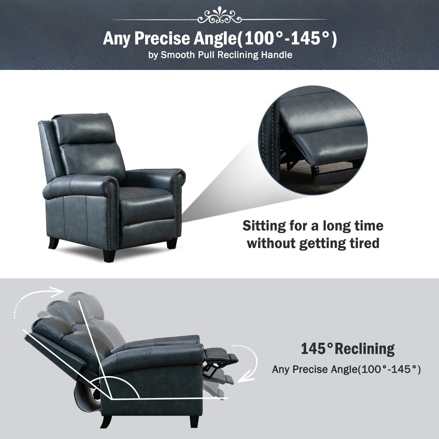 Fauteuil inclinable en cuir véritable avec accoudoirs et dossier confortables