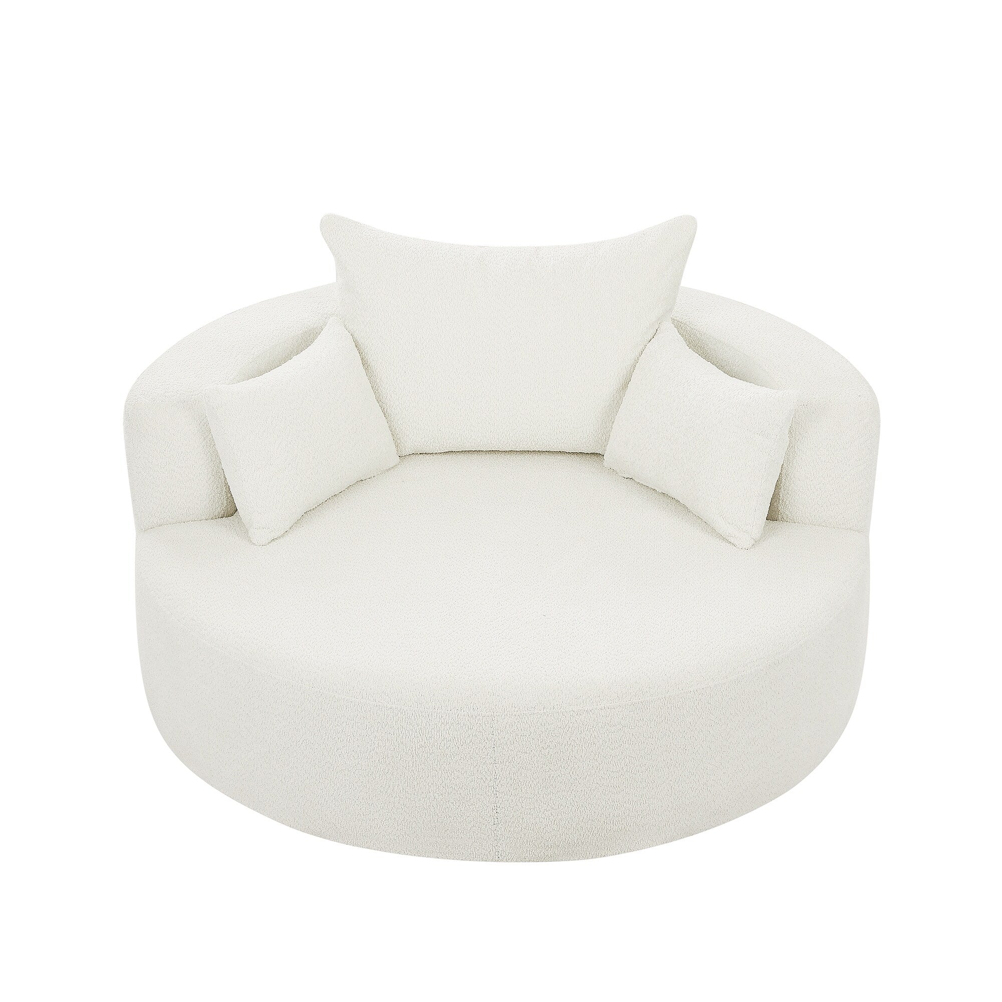 Fauteuil d'appoint en chenille, fauteuil rond avec base pivotante à 360 degrés et 3 coussins amovibles