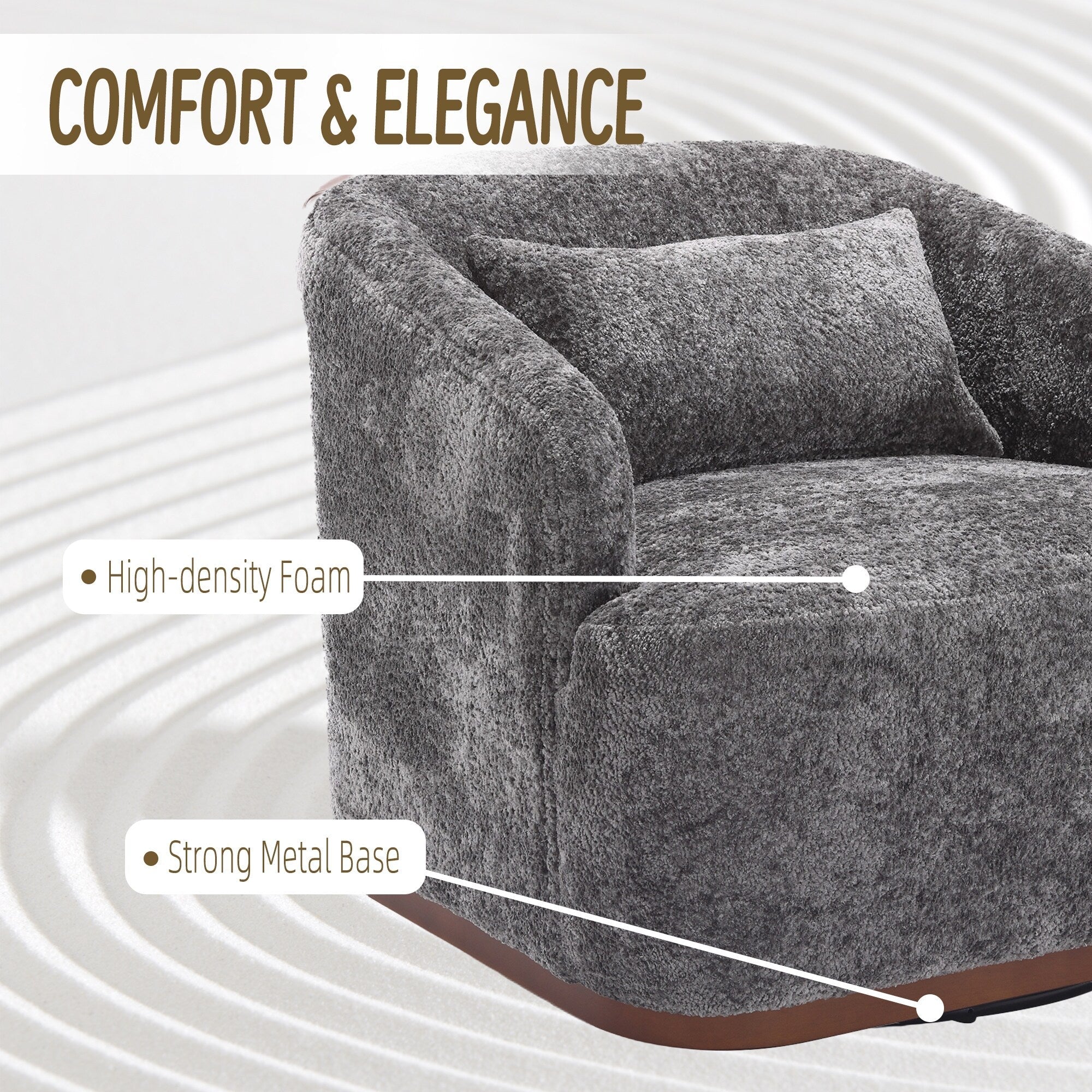 Fauteuil pivotant en chenille, canapé d'appoint confortable à 360 degrés pour salon, chambre et bureau avec coussin amovible