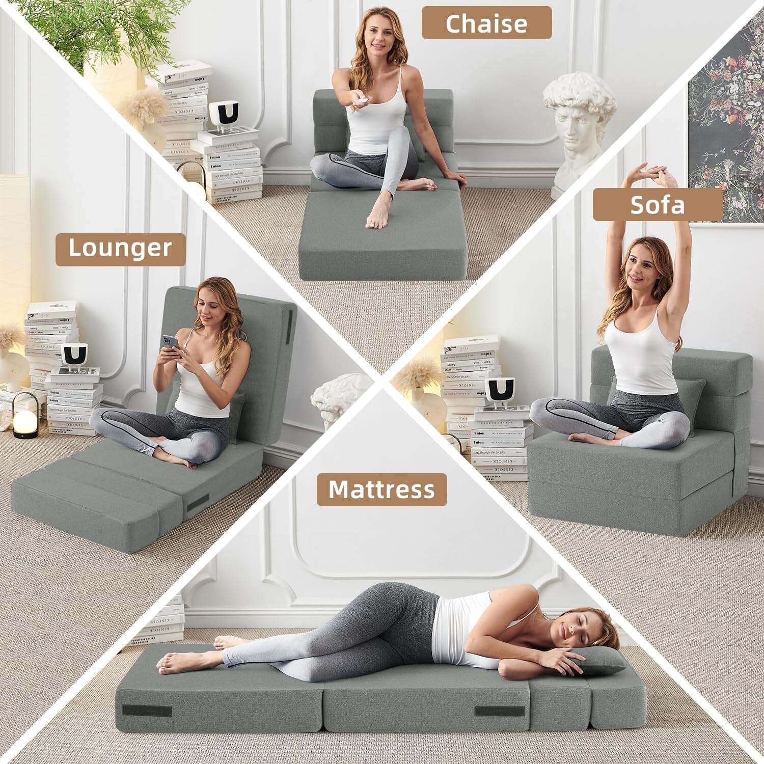 Canapé-lit convertible pliant - Fauteuil-lit moderne en lin avec oreiller et matelas pliable pour salon/dortoir/chambre d'amis