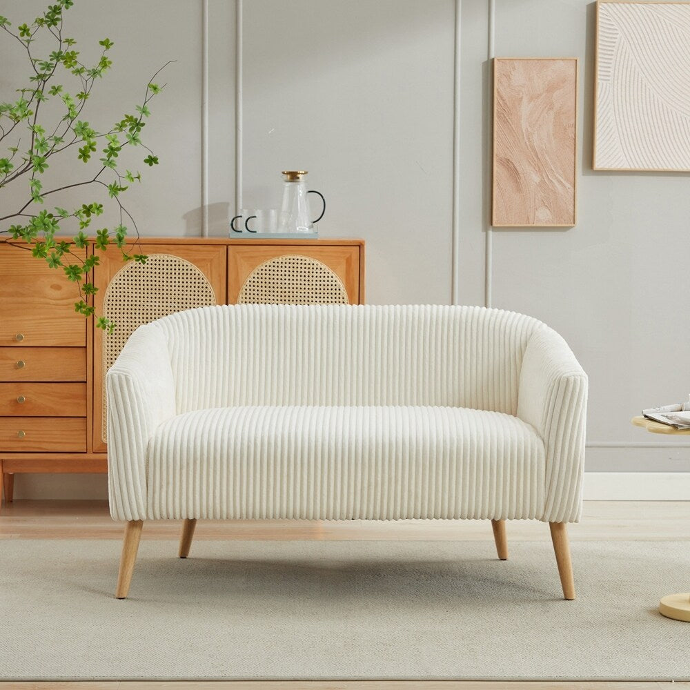 Canapé 2 places rembourré en velours côtelé avec pieds en bois de noyer