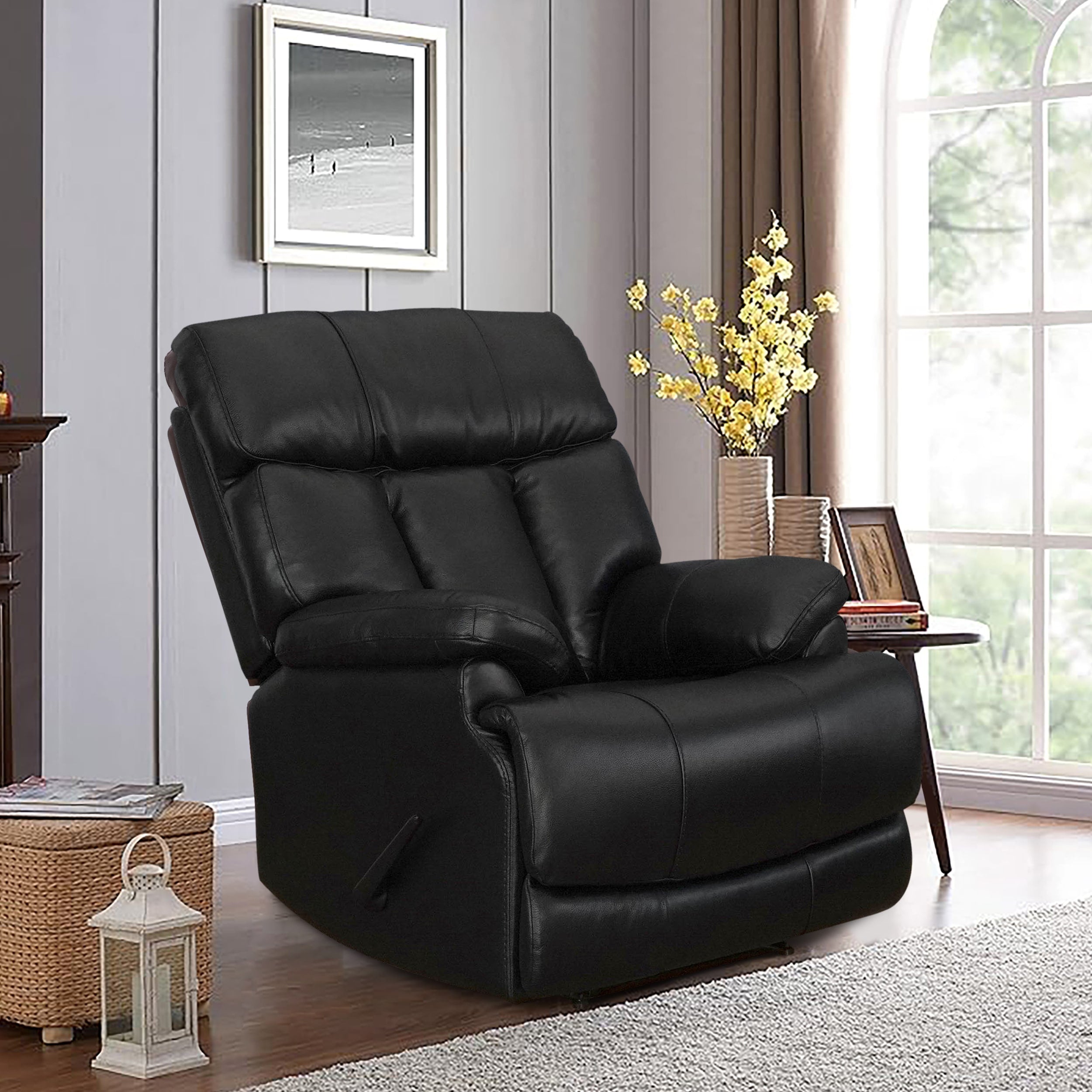 Fauteuil inclinable manuel extensible avec repose-pieds en cuir véritable marron de qualité supérieure Davin