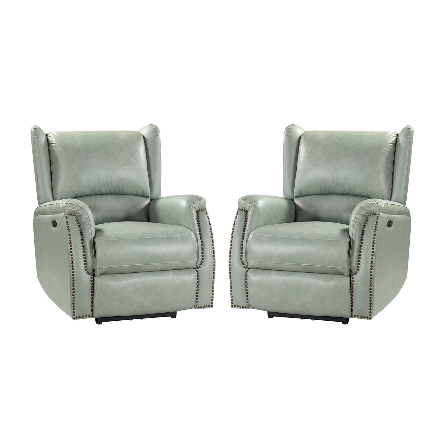 Fauteuil inclinable électrique en cuir véritable Eduardo avec port USB, lot de 2