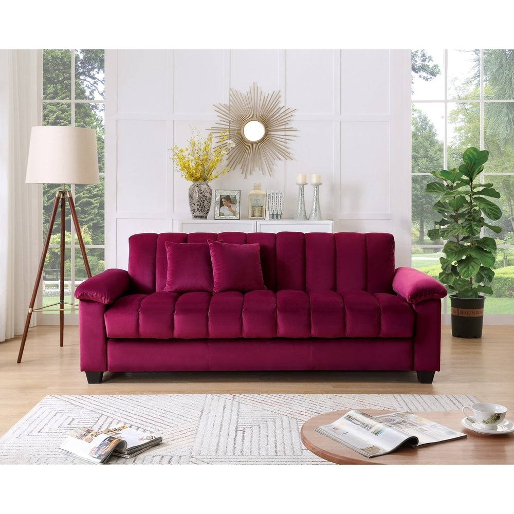 Canapé-lit convertible de salon en tissu avec dossier à canaux