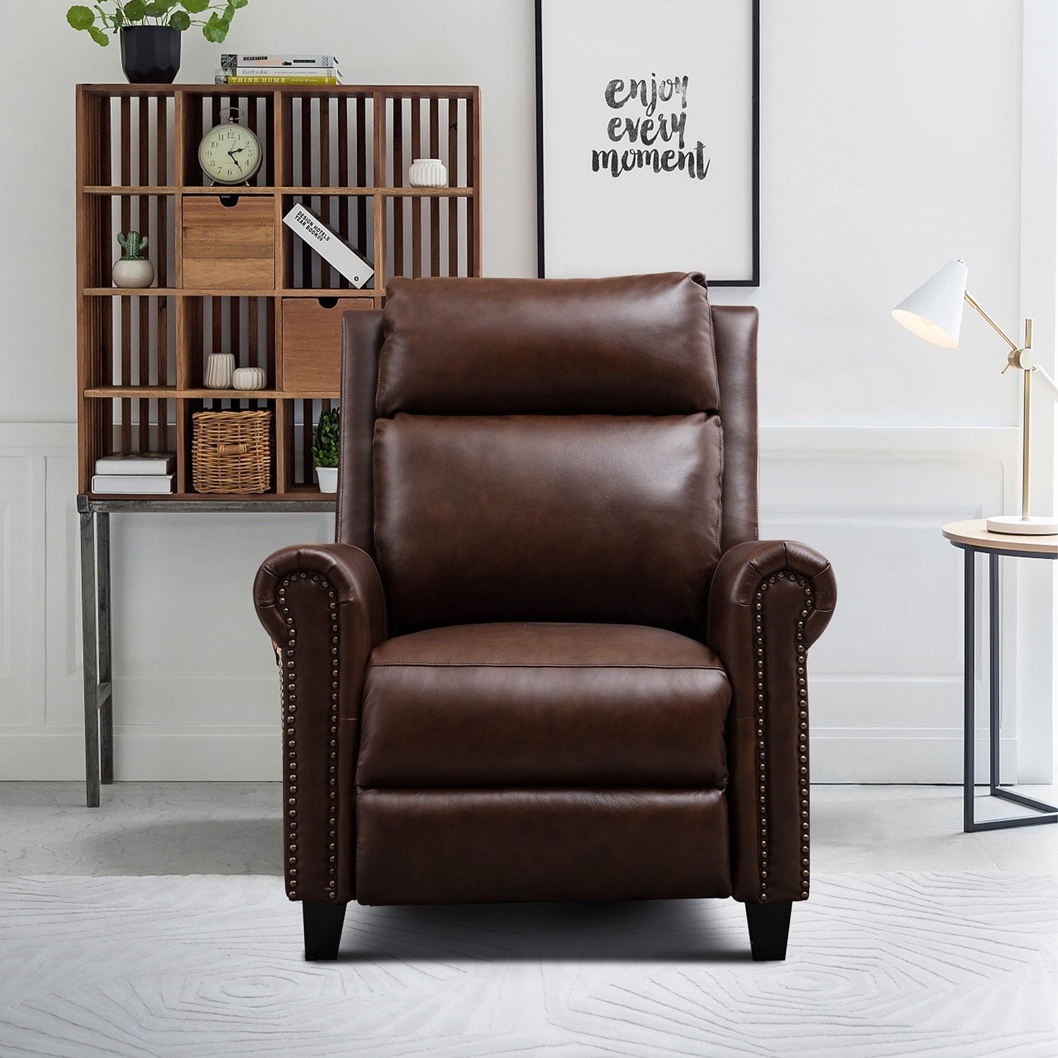 Fauteuil inclinable en cuir véritable avec accoudoirs et dossier confortables