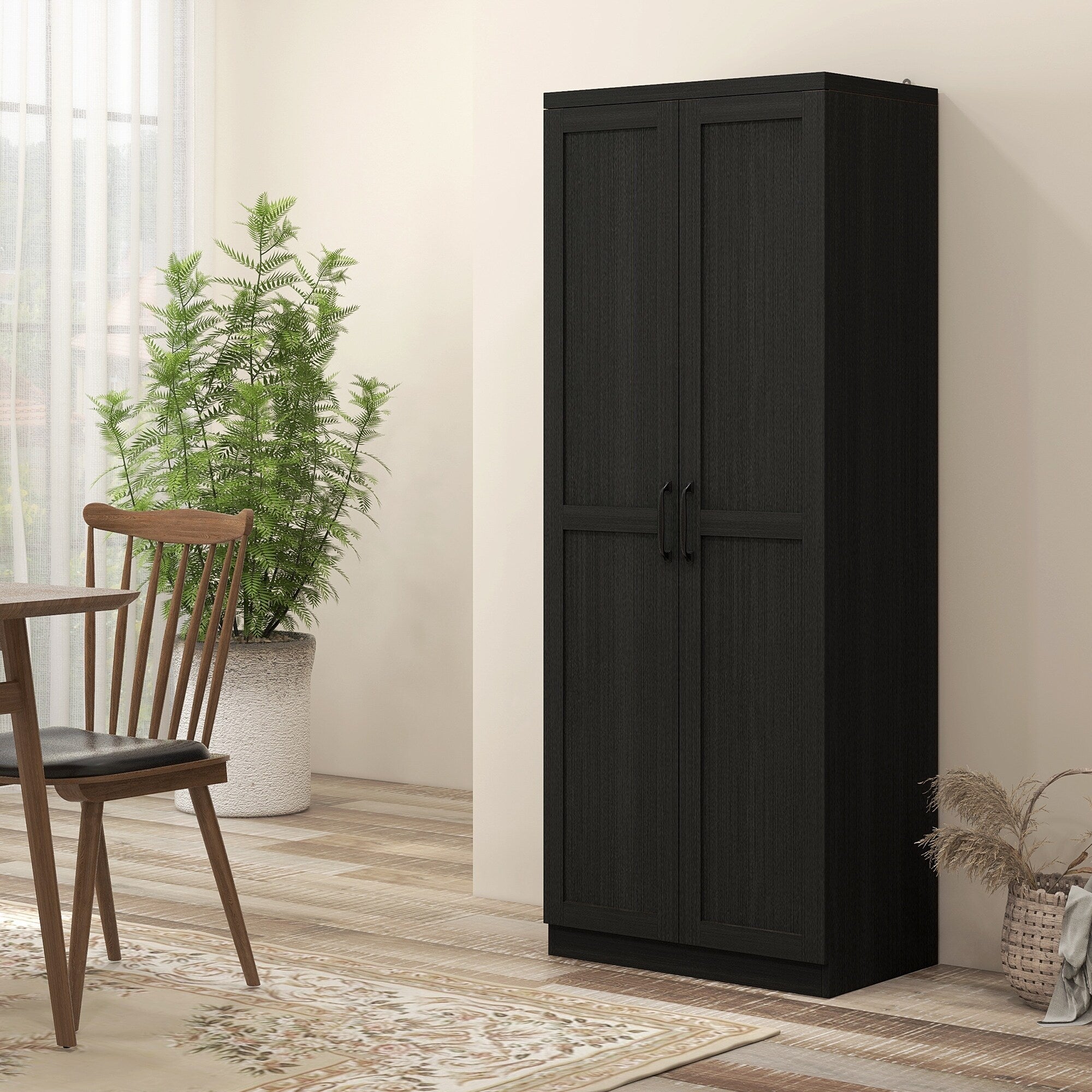 HOMCOM 63 Garde-manger de cuisine à 2 portes, meuble de rangement indépendant avec étagères à 5 niveaux et 2 étagères réglables pour salle à manger