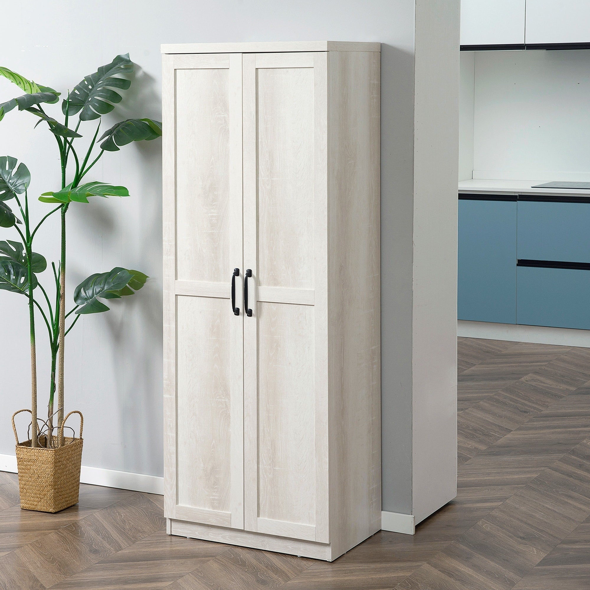 HOMCOM 63 Garde-manger de cuisine à 2 portes, meuble de rangement indépendant avec étagères à 5 niveaux et 2 étagères réglables pour salle à manger