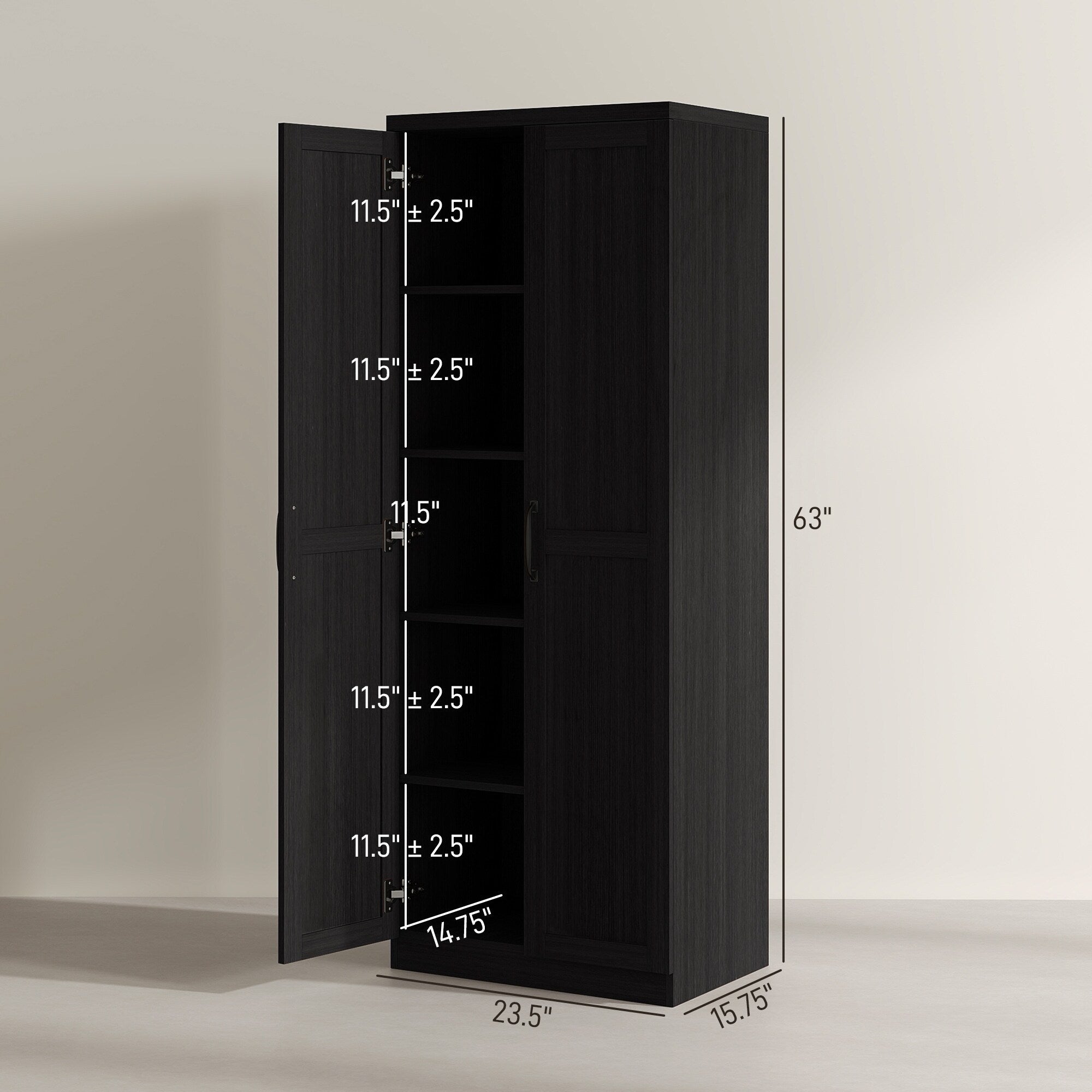 HOMCOM 63 Garde-manger de cuisine à 2 portes, meuble de rangement indépendant avec étagères à 5 niveaux et 2 étagères réglables pour salle à manger