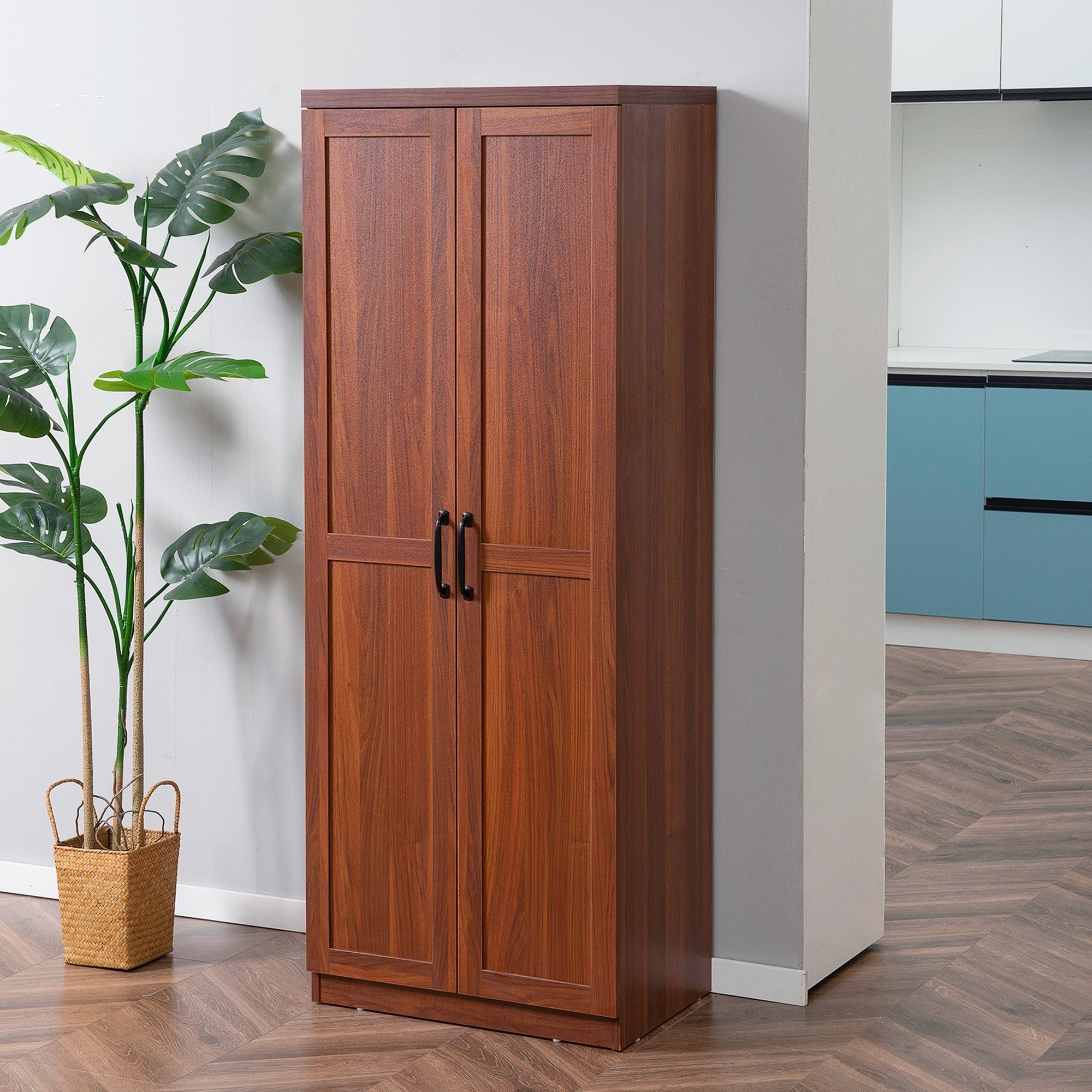 HOMCOM 63 Garde-manger de cuisine à 2 portes, meuble de rangement indépendant avec étagères à 5 niveaux et 2 étagères réglables pour salle à manger