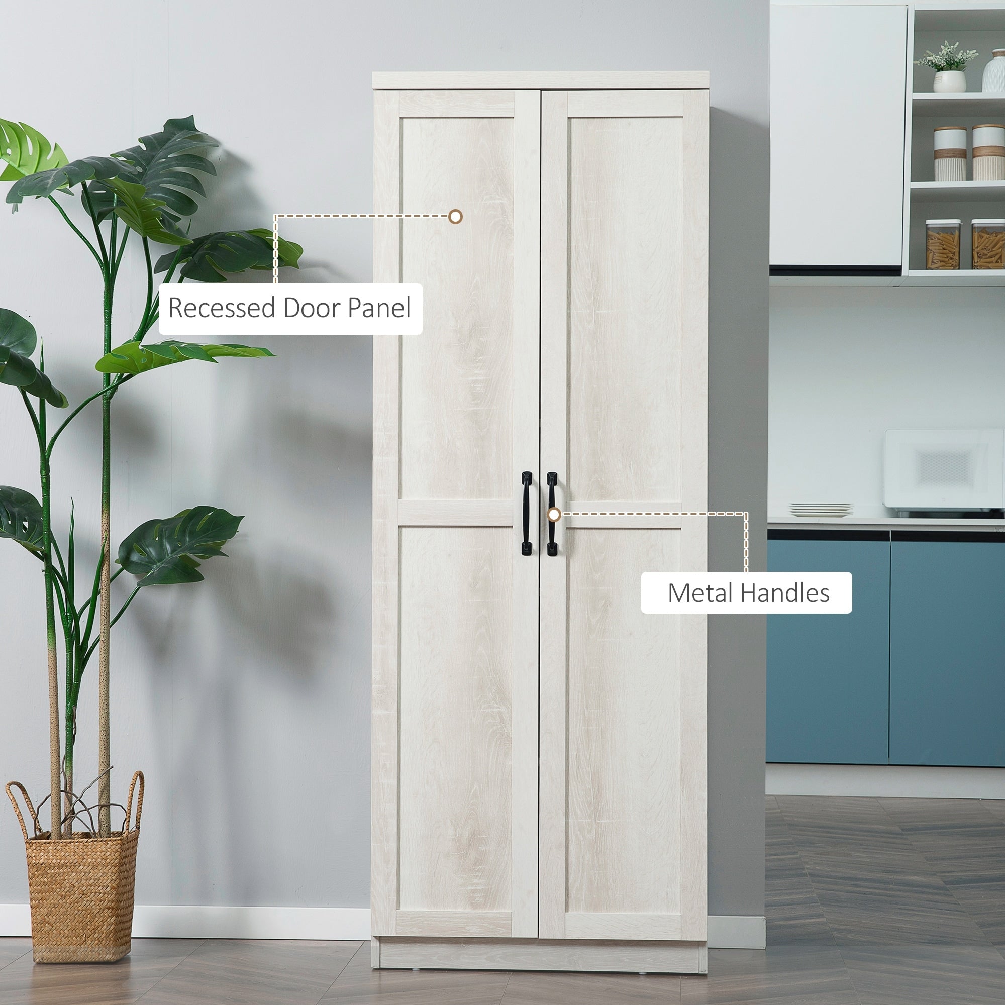 HOMCOM 63 Garde-manger de cuisine à 2 portes, meuble de rangement indépendant avec étagères à 5 niveaux et 2 étagères réglables pour salle à manger