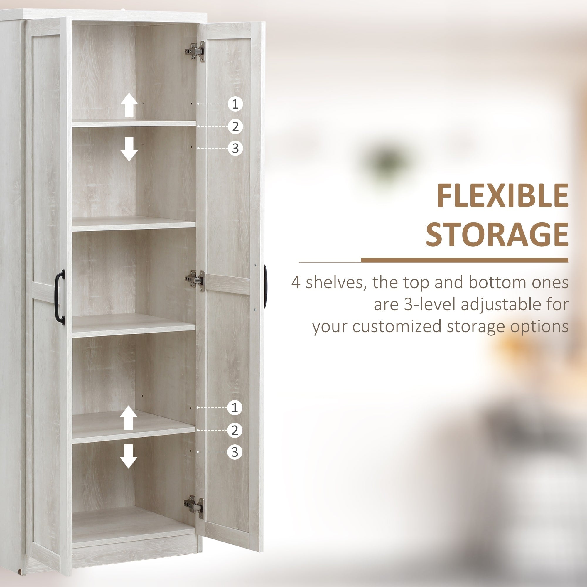 HOMCOM 63 Garde-manger de cuisine à 2 portes, meuble de rangement indépendant avec étagères à 5 niveaux et 2 étagères réglables pour salle à manger