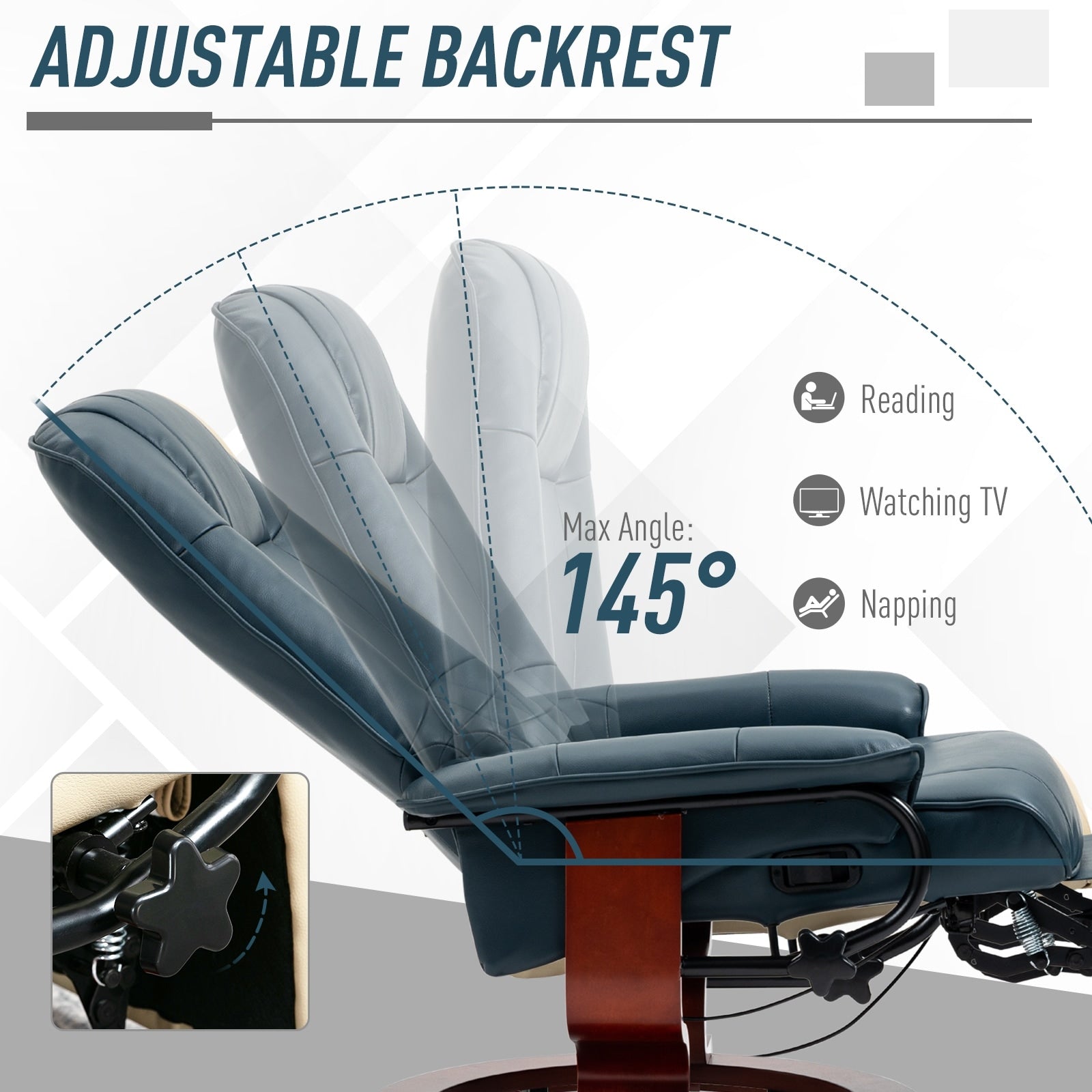 Fauteuil inclinable pivotant manuel réglable en similicuir HomCom avec repose-pieds confortable et relaxant