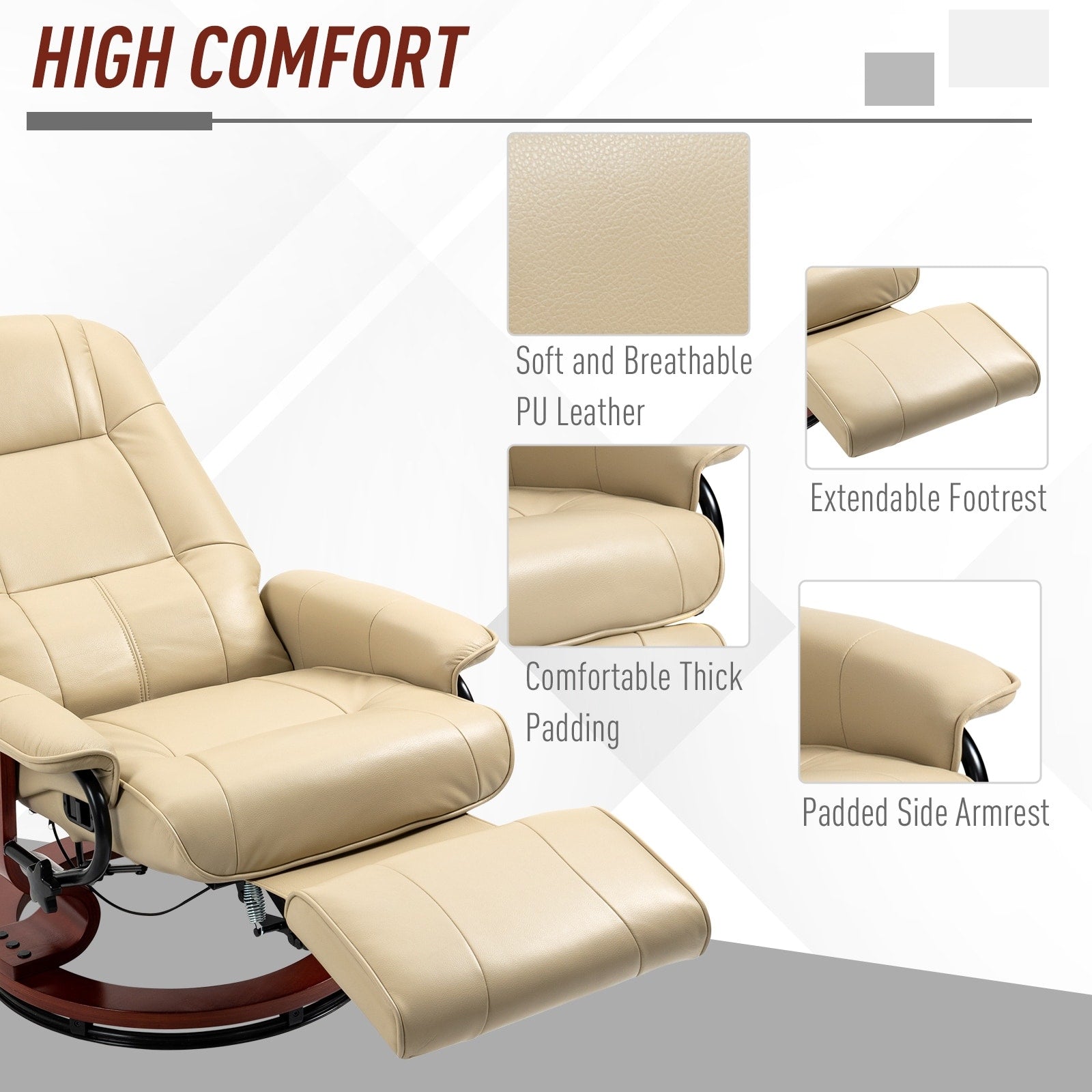 Fauteuil inclinable pivotant manuel réglable en similicuir HomCom avec repose-pieds confortable et relaxant