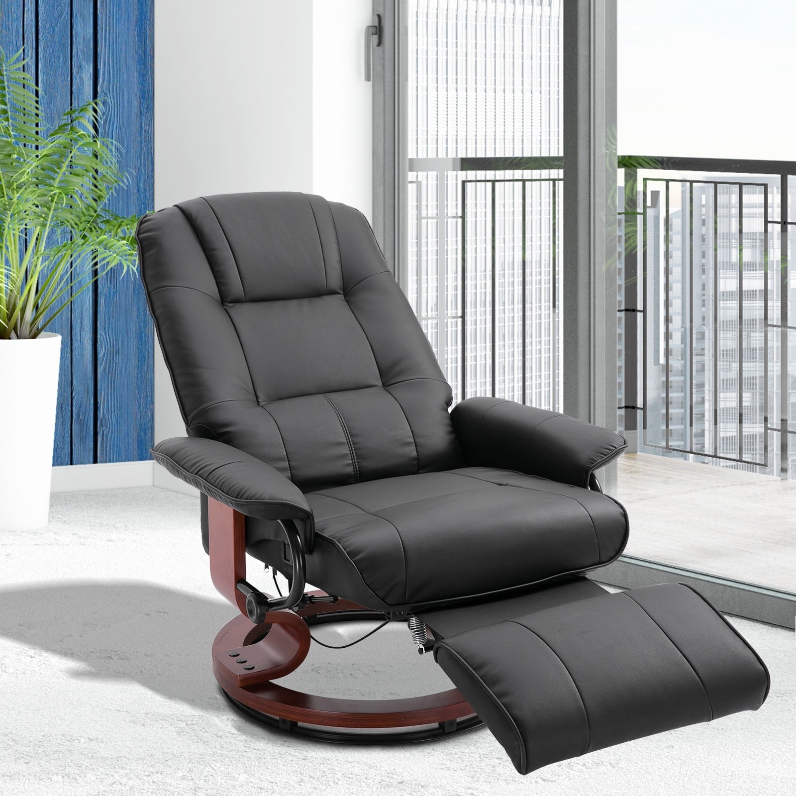 Fauteuil inclinable pivotant manuel réglable en similicuir HomCom avec repose-pieds confortable et relaxant