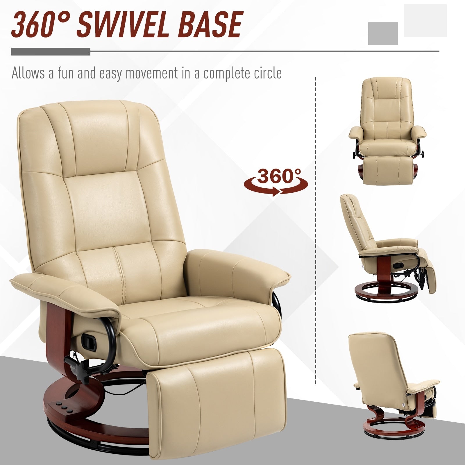 Fauteuil inclinable pivotant manuel réglable en similicuir HomCom avec repose-pieds confortable et relaxant