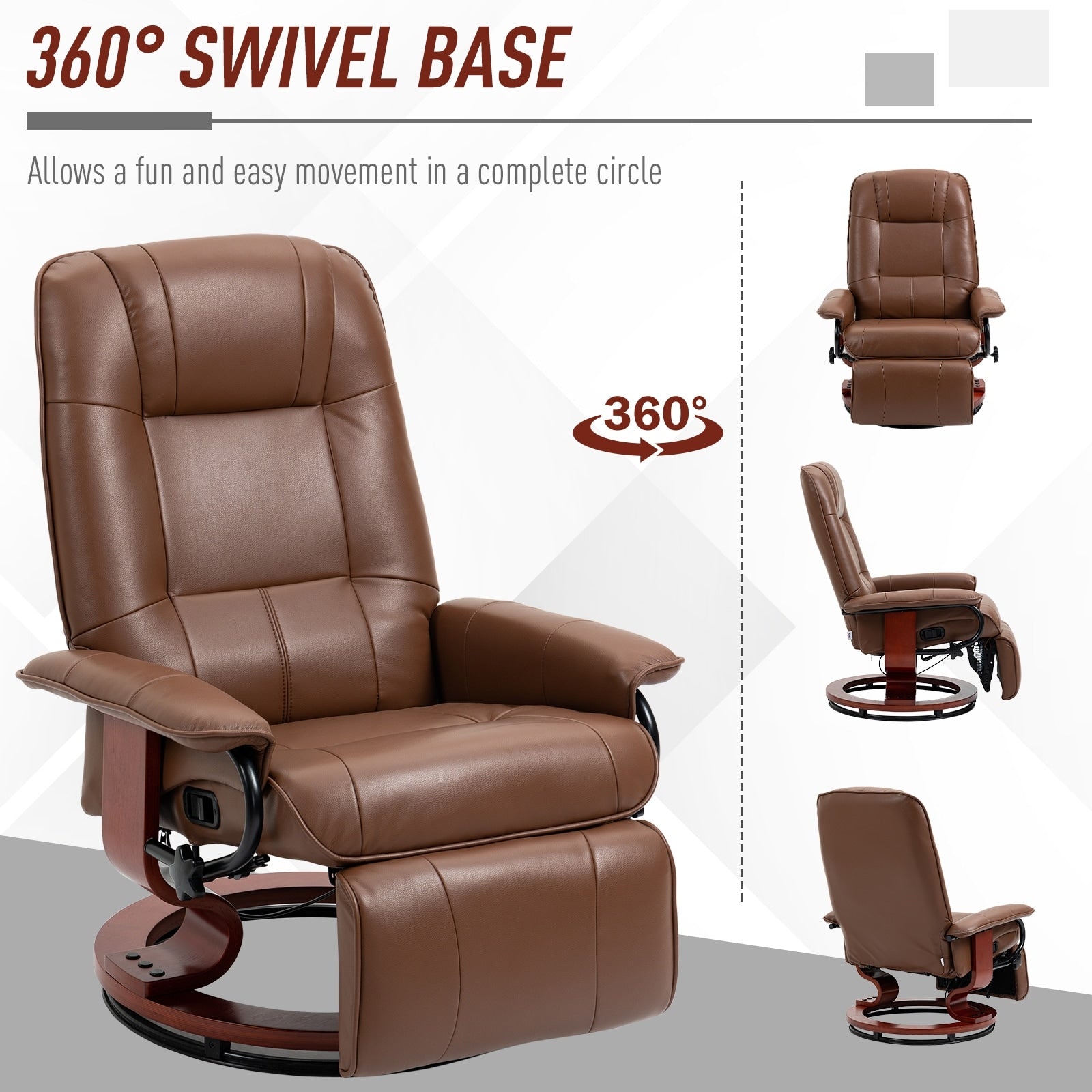 Fauteuil inclinable pivotant manuel réglable en similicuir HomCom avec repose-pieds confortable et relaxant