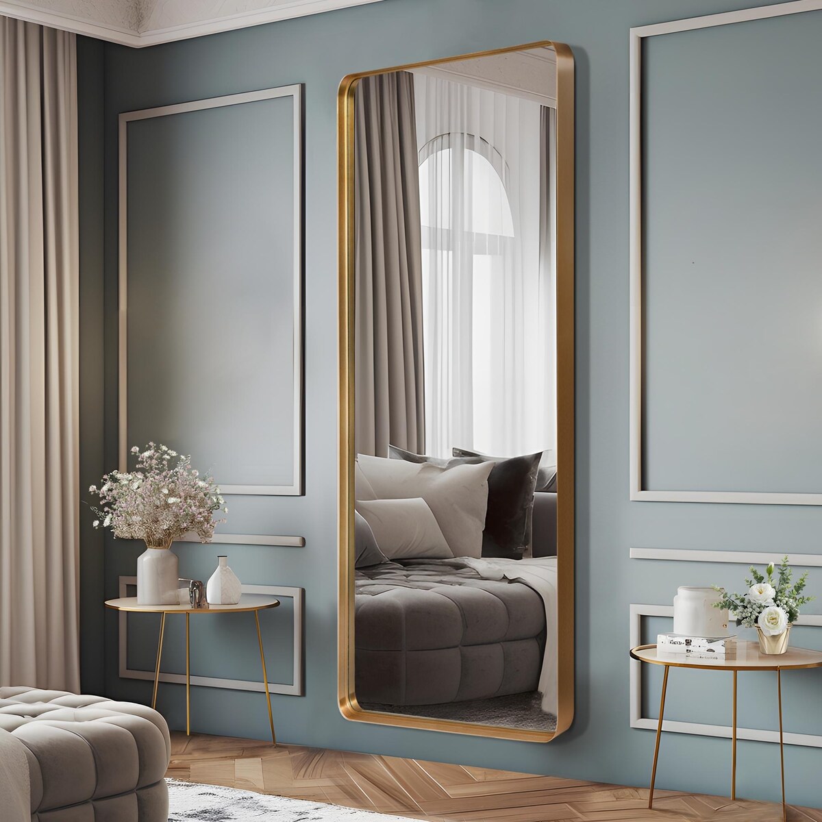 Miroir mural rectangulaire profond en alliage d'aluminium moderne - 71 x 28 cm
