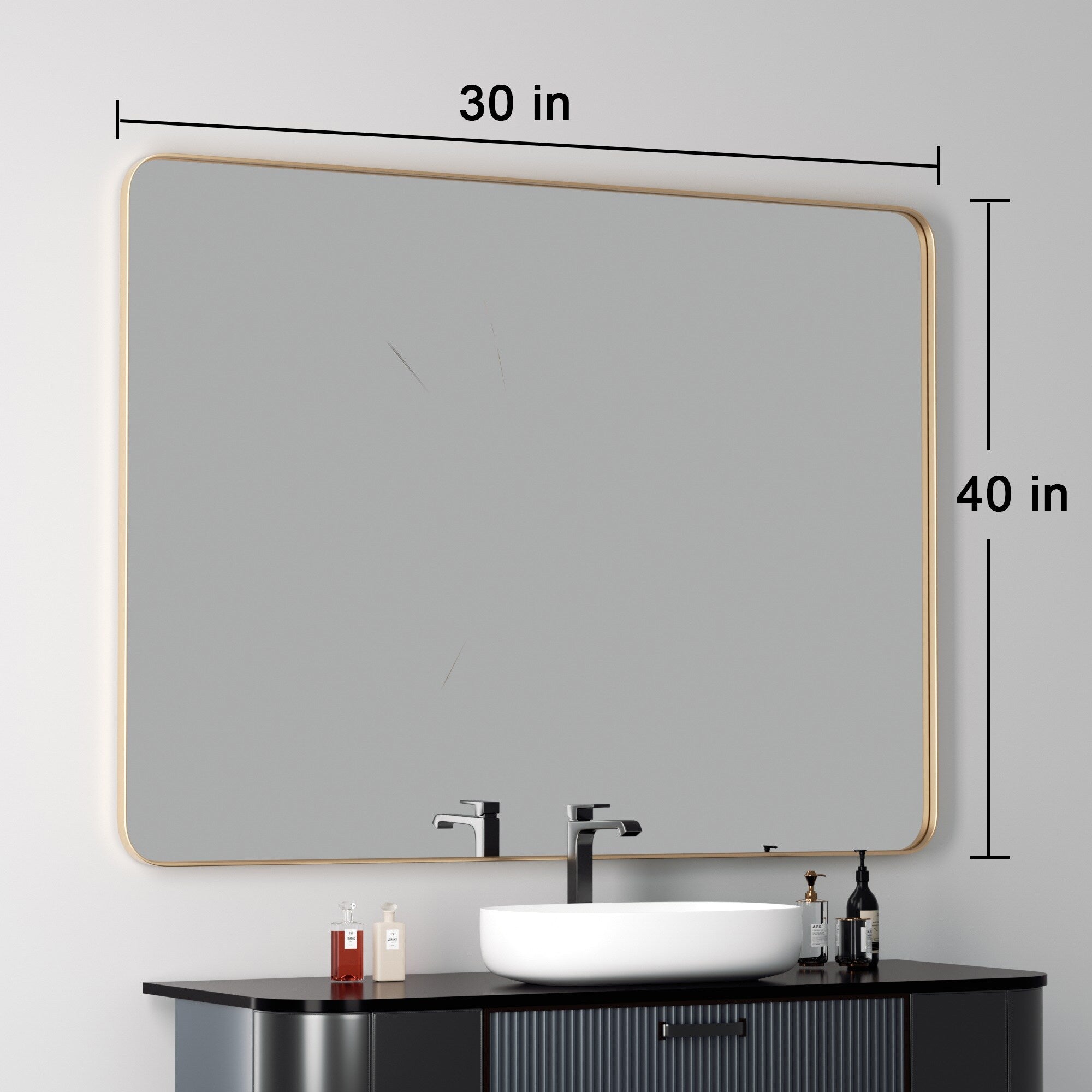 Miroir mural moderne, miroir rectangulaire avec cadre en métal, miroir de salle de bain avec miroir de courtoisie d'angle rond pour vertical/horizontal