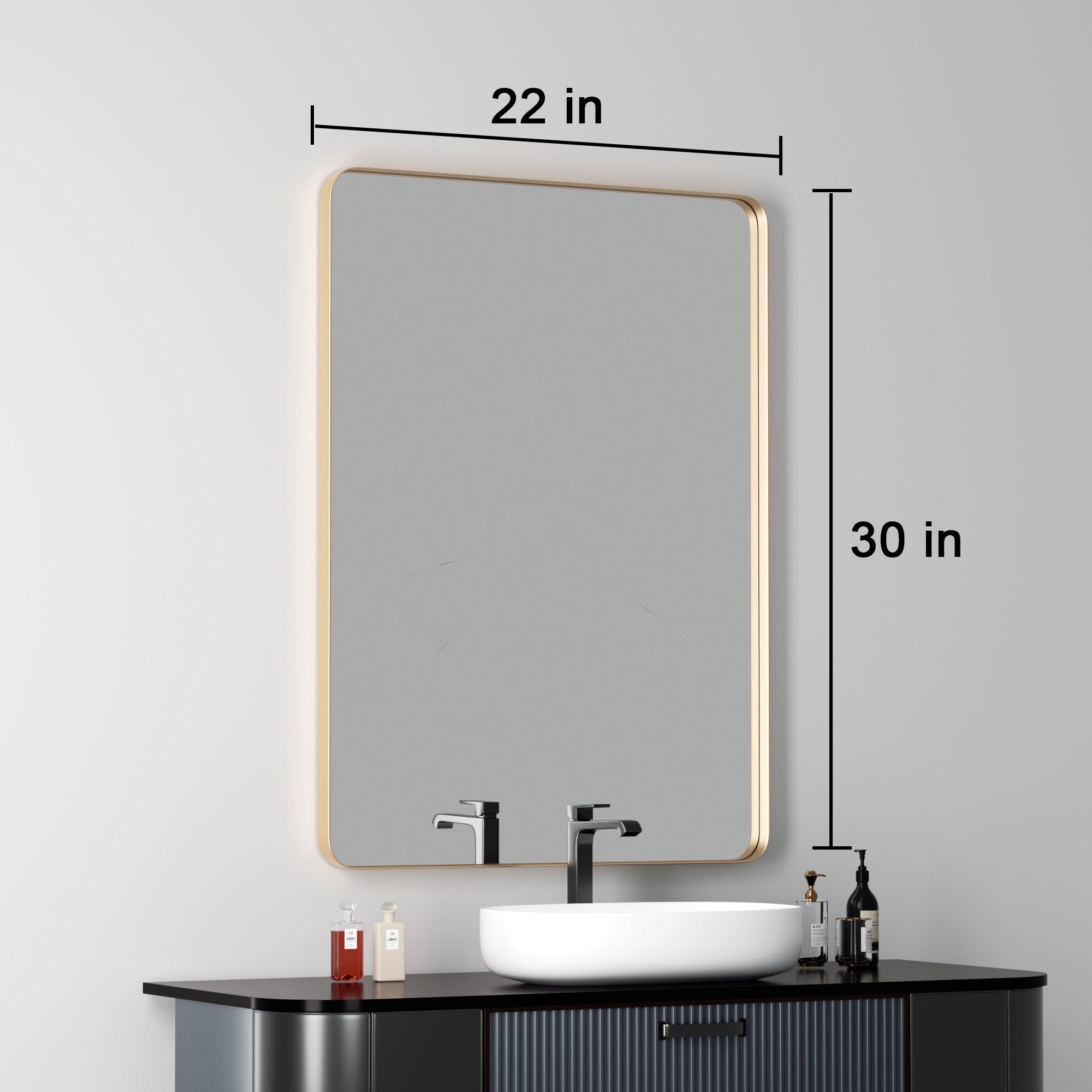 Miroir mural moderne, miroir rectangulaire avec cadre en métal, miroir de salle de bain avec miroir de courtoisie d'angle rond pour vertical/horizontal