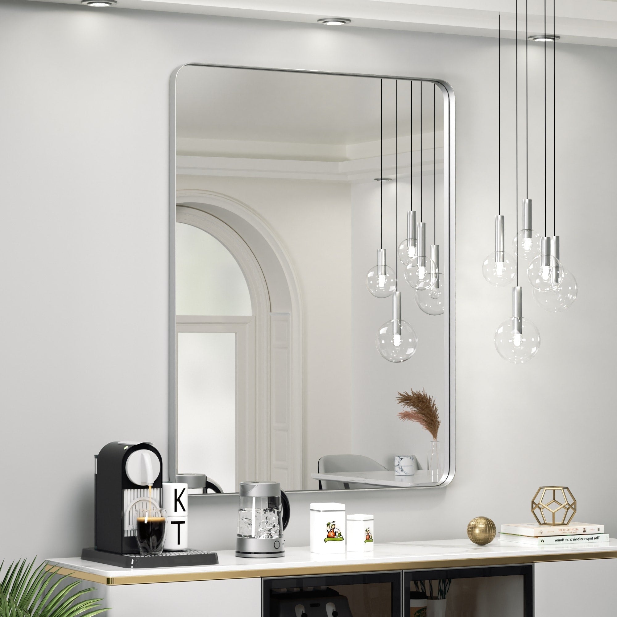 Miroir mural moderne, miroir rectangulaire avec cadre en métal, miroir de salle de bain avec miroir de courtoisie d'angle rond pour vertical/horizontal