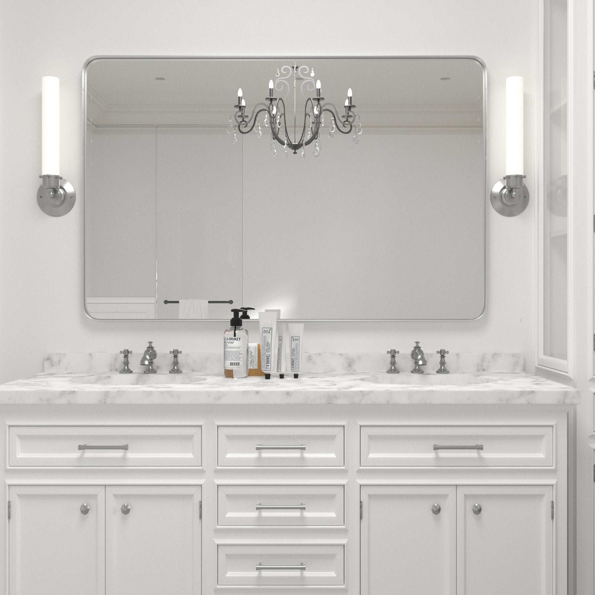 Miroir mural moderne, miroir rectangulaire avec cadre en métal, miroir de salle de bain avec miroir de courtoisie d'angle rond pour vertical/horizontal