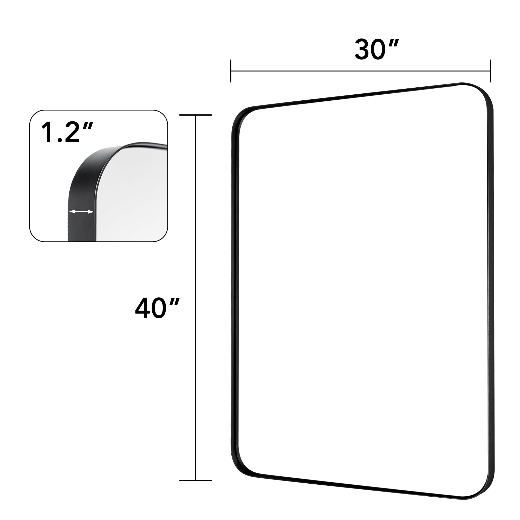 Miroir mural moderne, miroir rectangulaire avec cadre en métal, miroir de salle de bain avec miroir de courtoisie d'angle rond pour vertical/horizontal