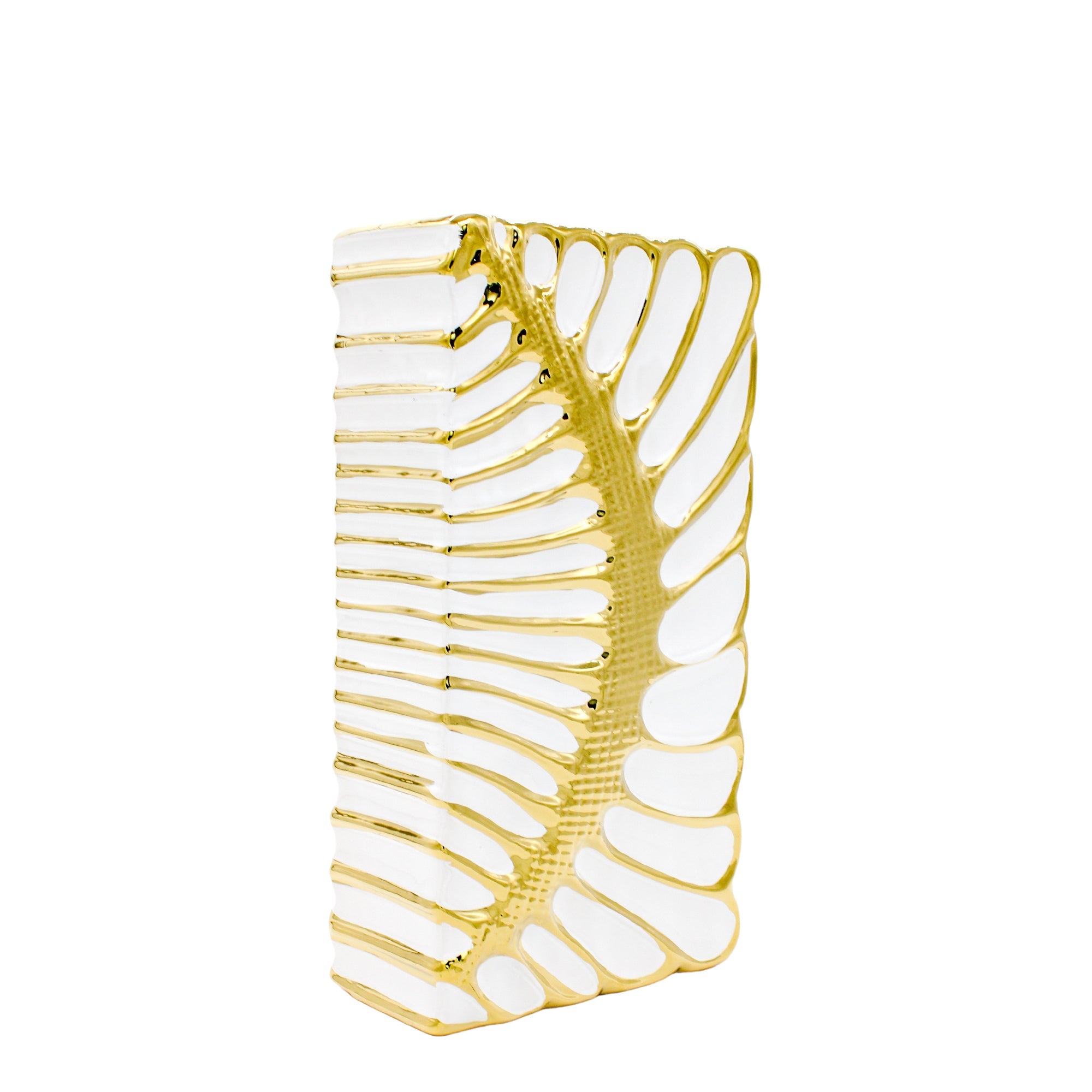 Grand vase en céramique avec motif abstrait doré en relief