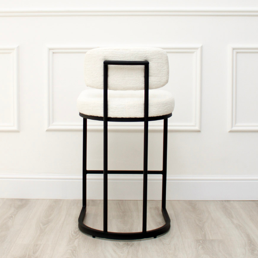 Tabouret de bar Rhea en tissu blanc avec cadre noir