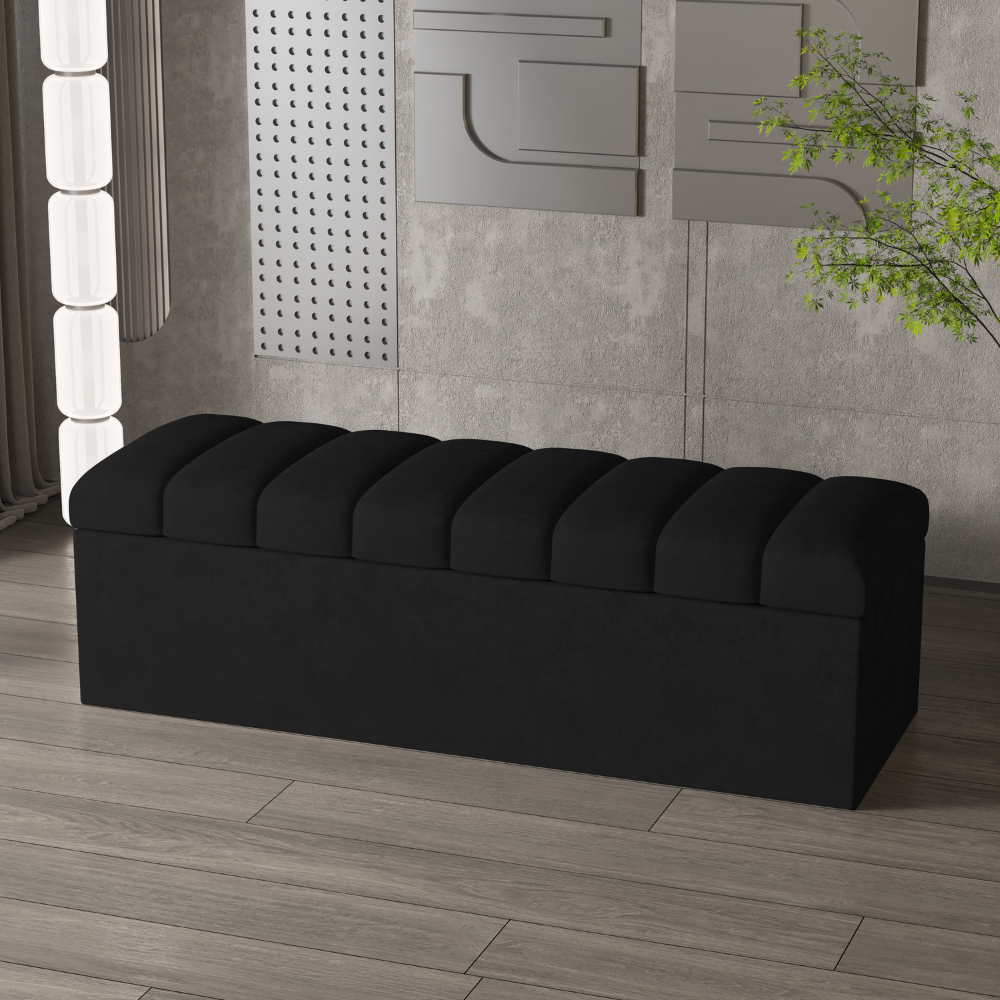 Banc de rangement ottoman en velours noir Leo