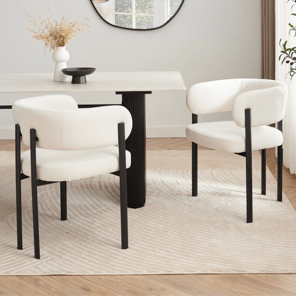 Ensemble de salle à manger en céramique blanche Siena avec 6 chaises Elle
