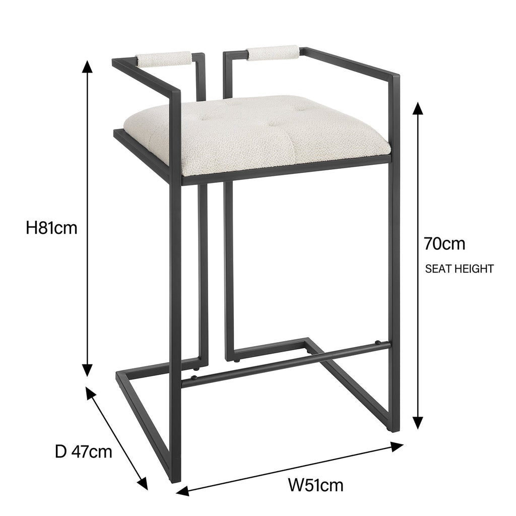 Tabouret de bar moderne Cassie en tissu ivoire et cadre noir