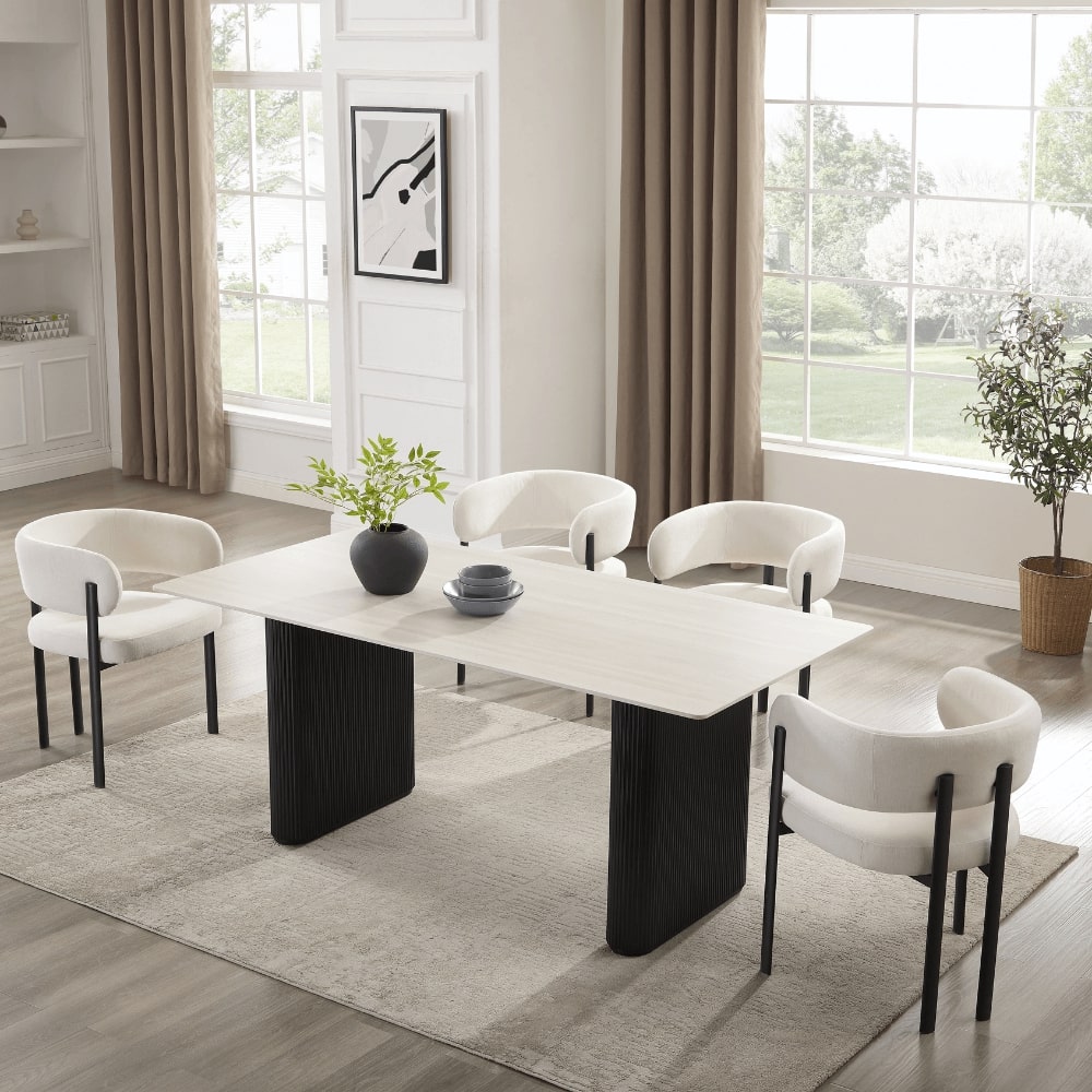 Ensemble de salle à manger en céramique blanche Siena avec 6 chaises Elle