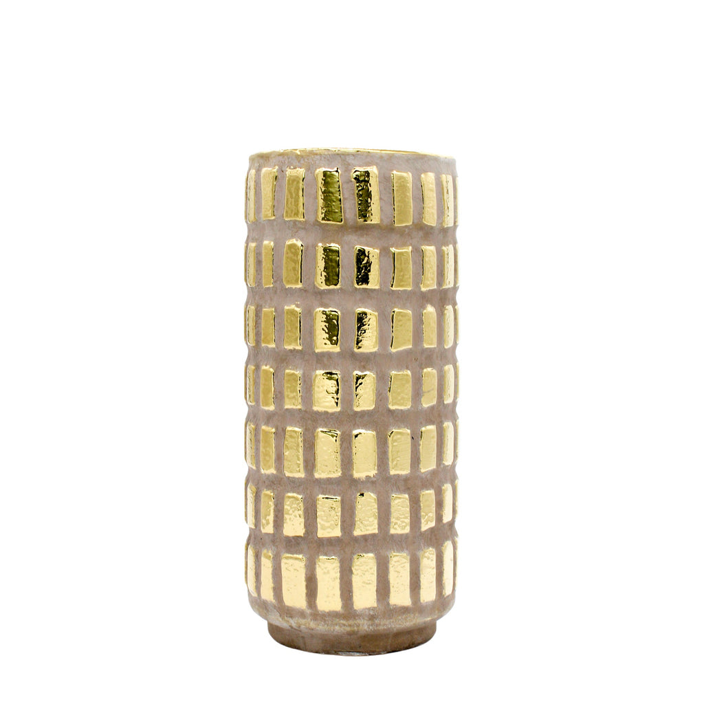 Grand vase à motif de blocs dorés