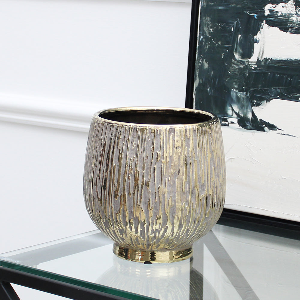 Vase rond blanc et doré
