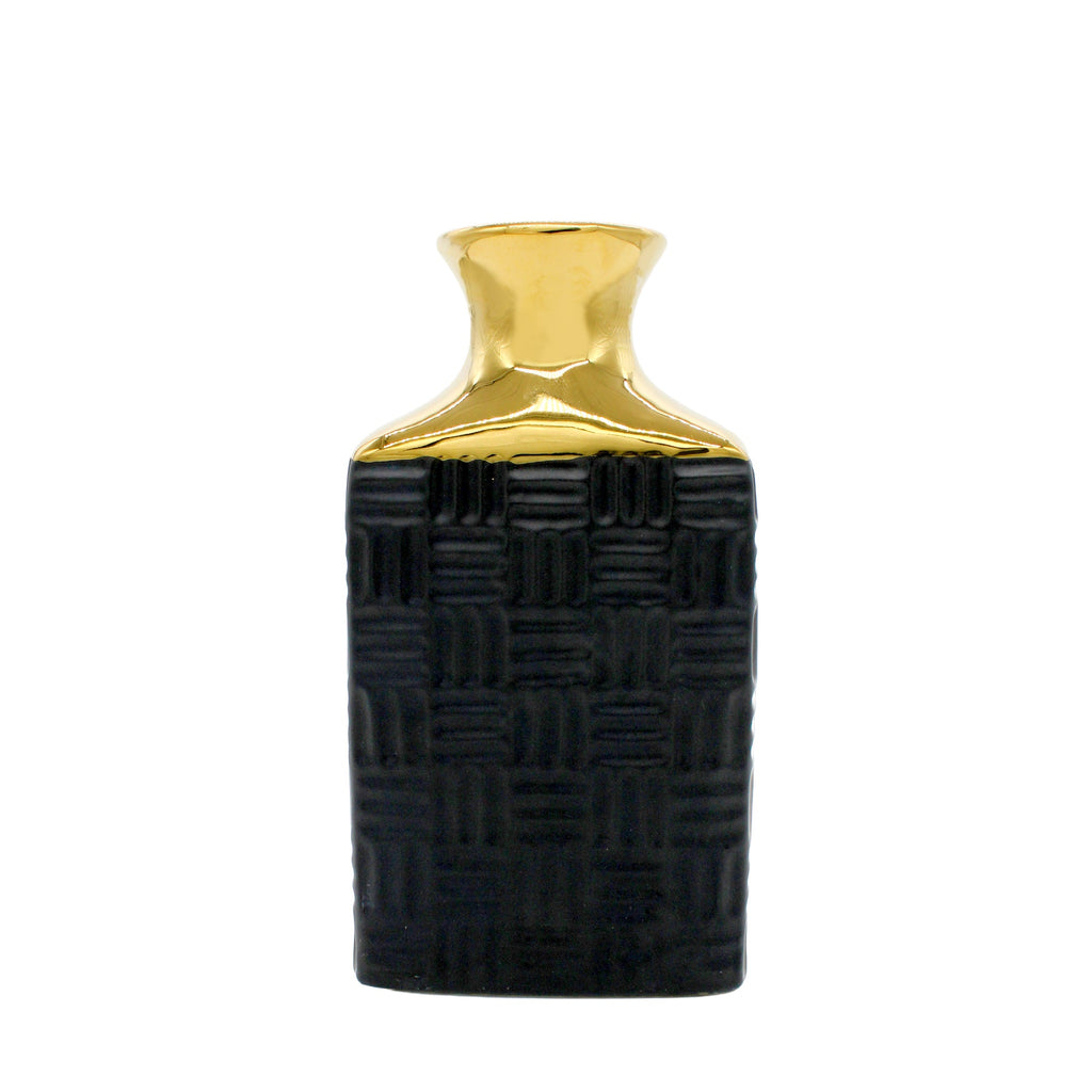 Grand vase rectangulaire texturé noir et doré