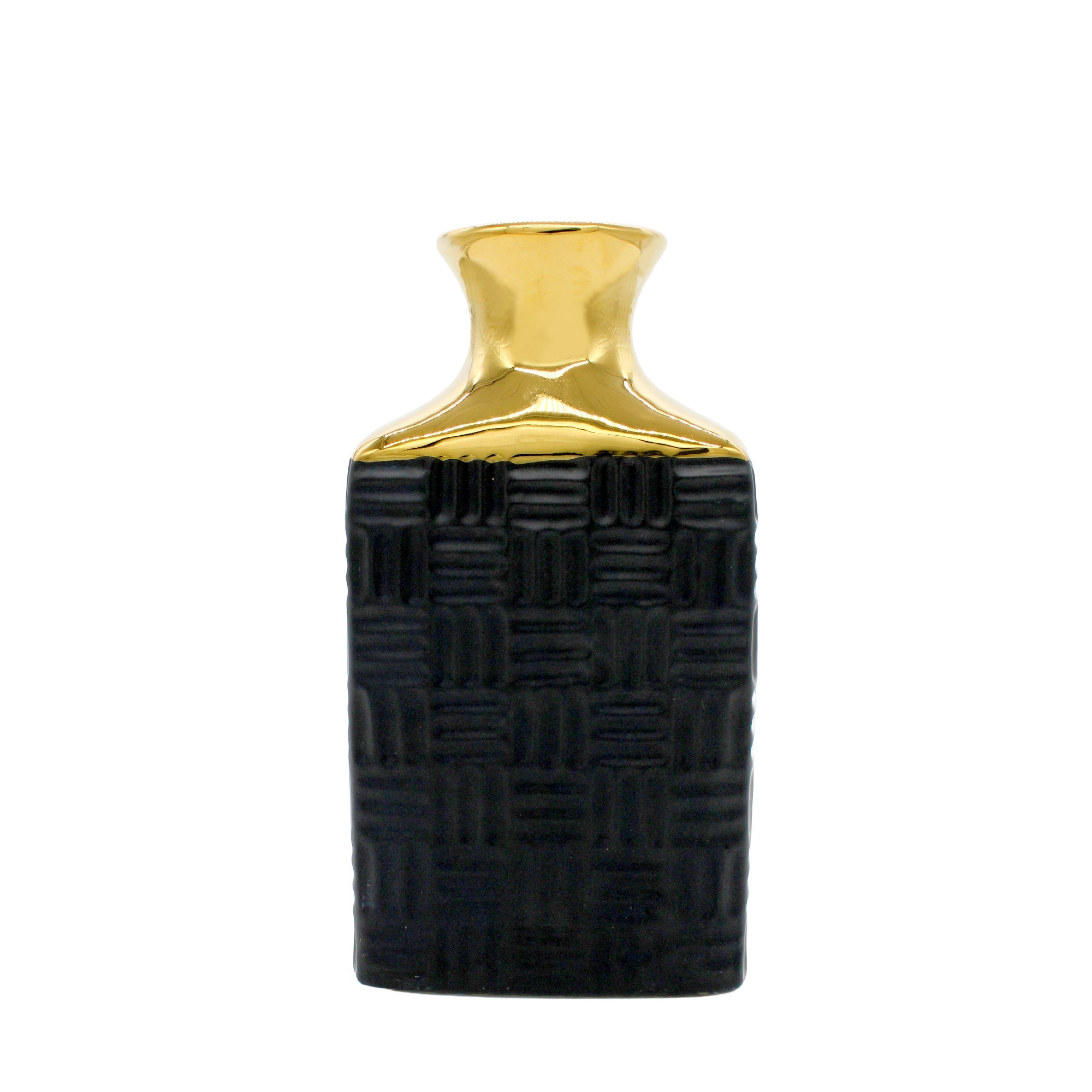 Grand vase rectangulaire texturé noir et doré