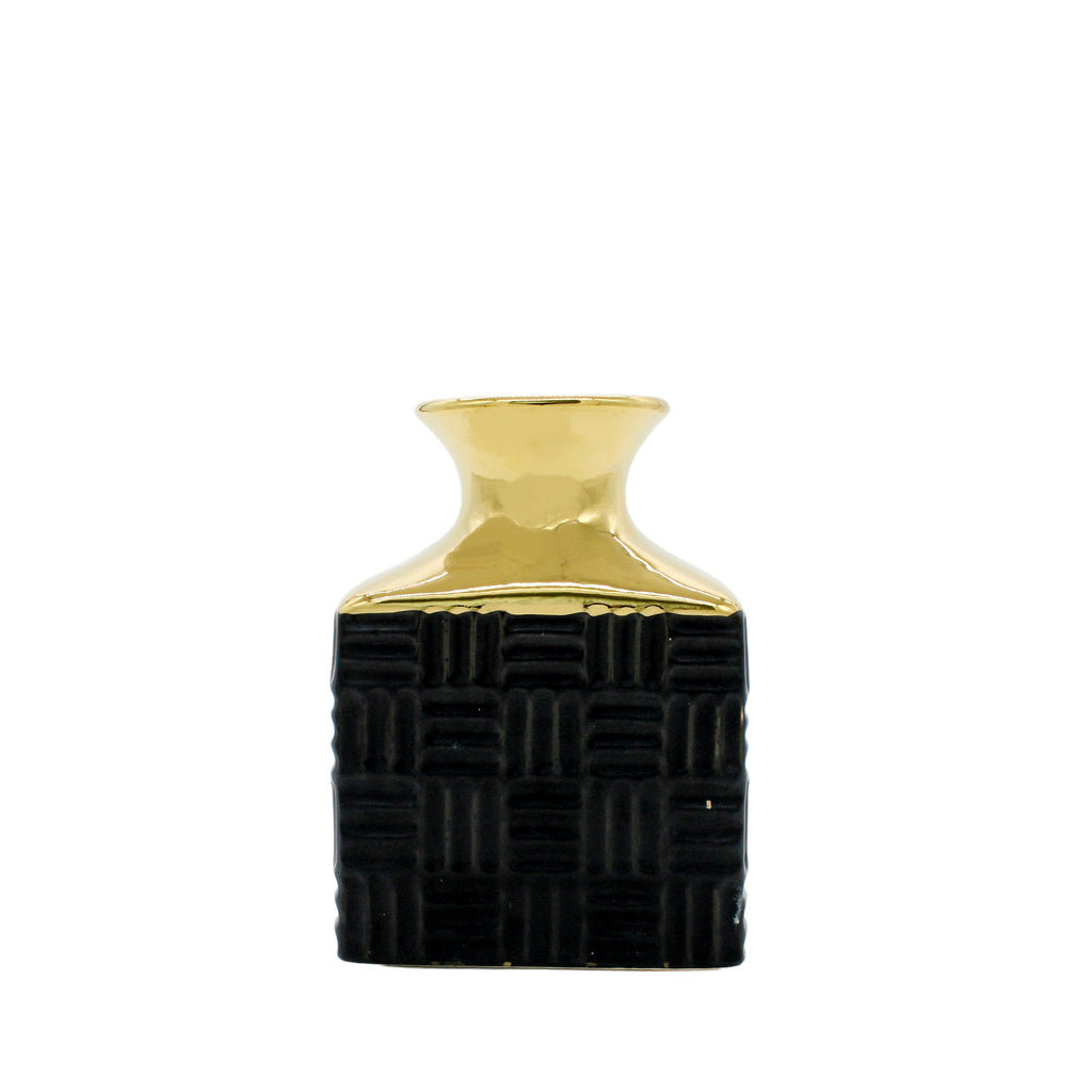 Petit vase rectangulaire texturé noir et or