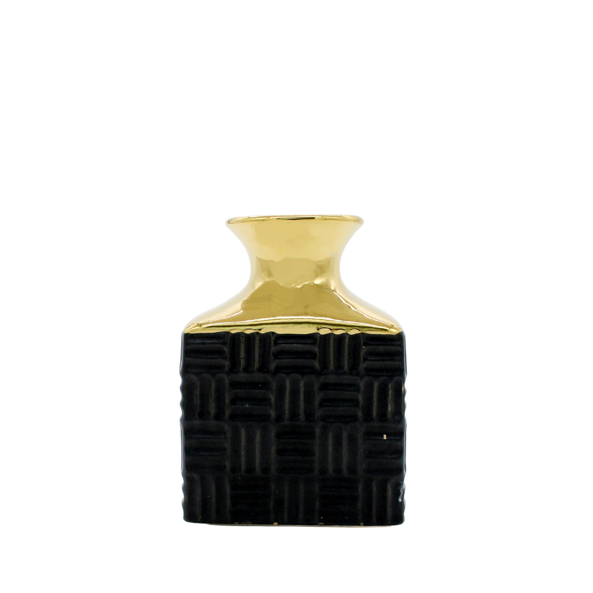 Petit vase rectangulaire texturé noir et or