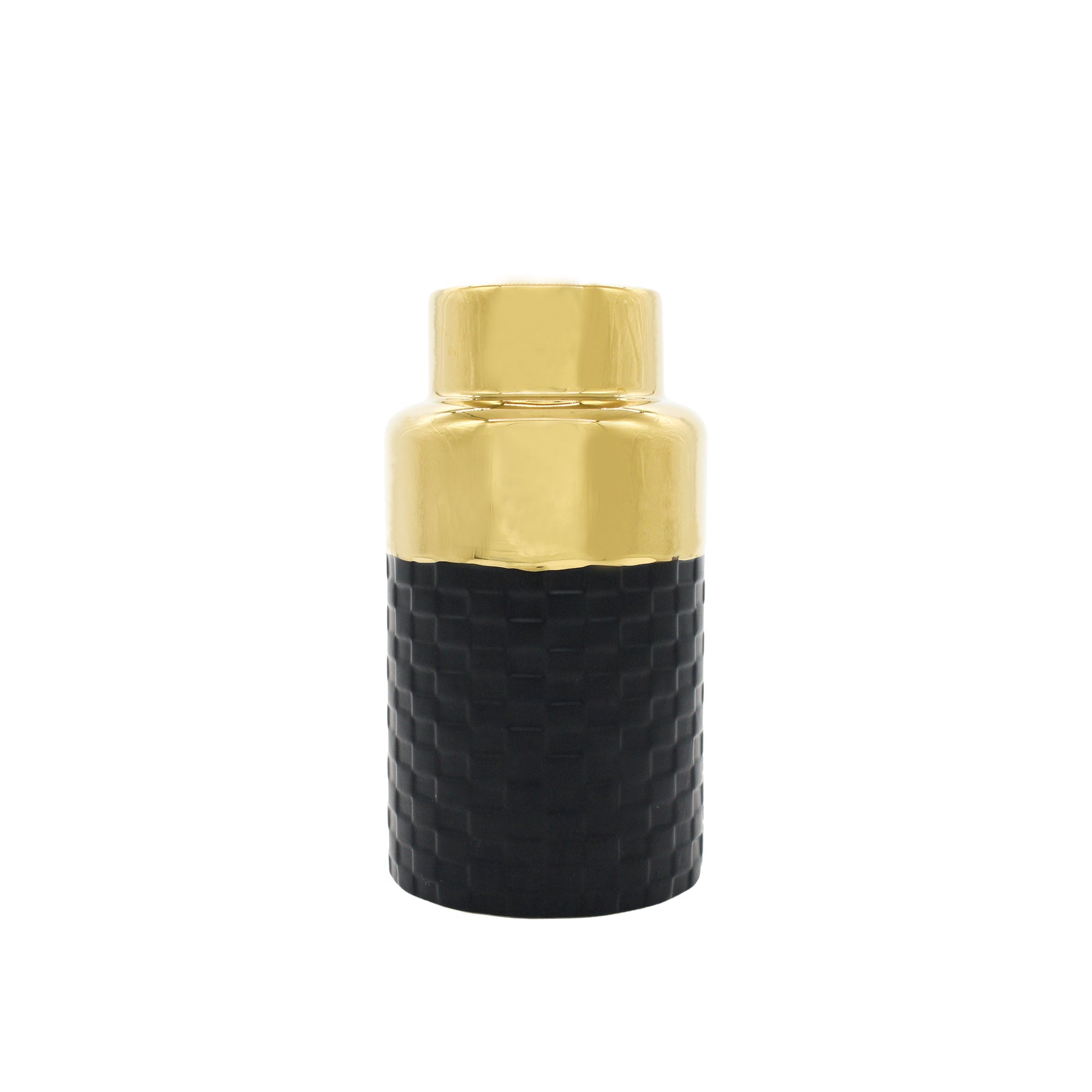 Grand vase rond texturé noir et doré