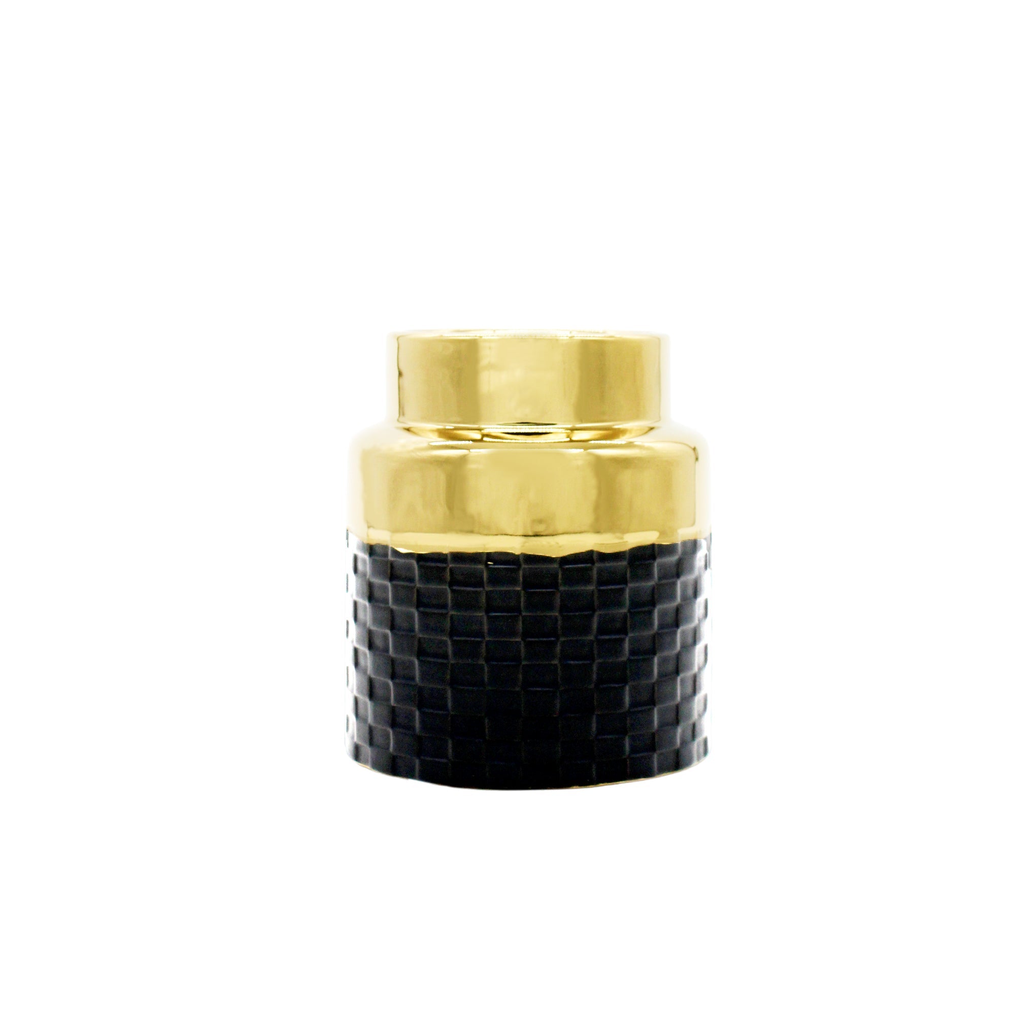 Petit vase rond texturé noir et doré