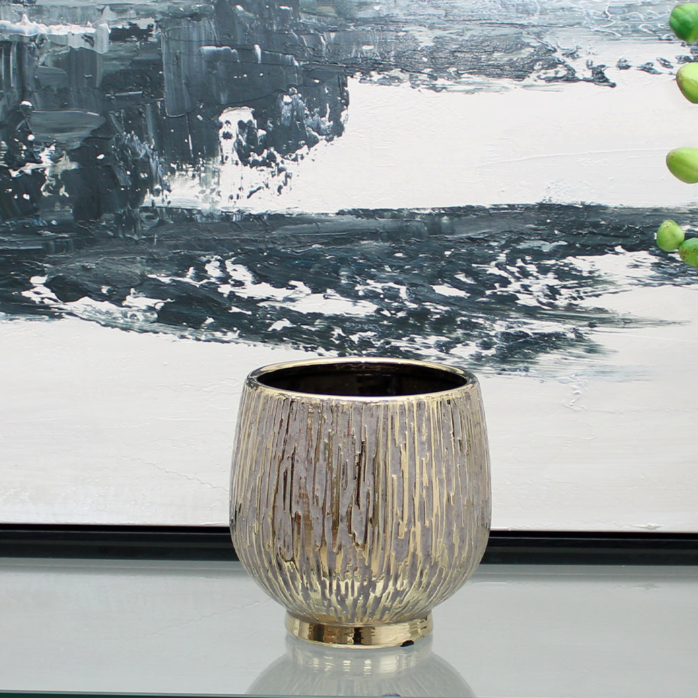 Vase rond blanc et doré
