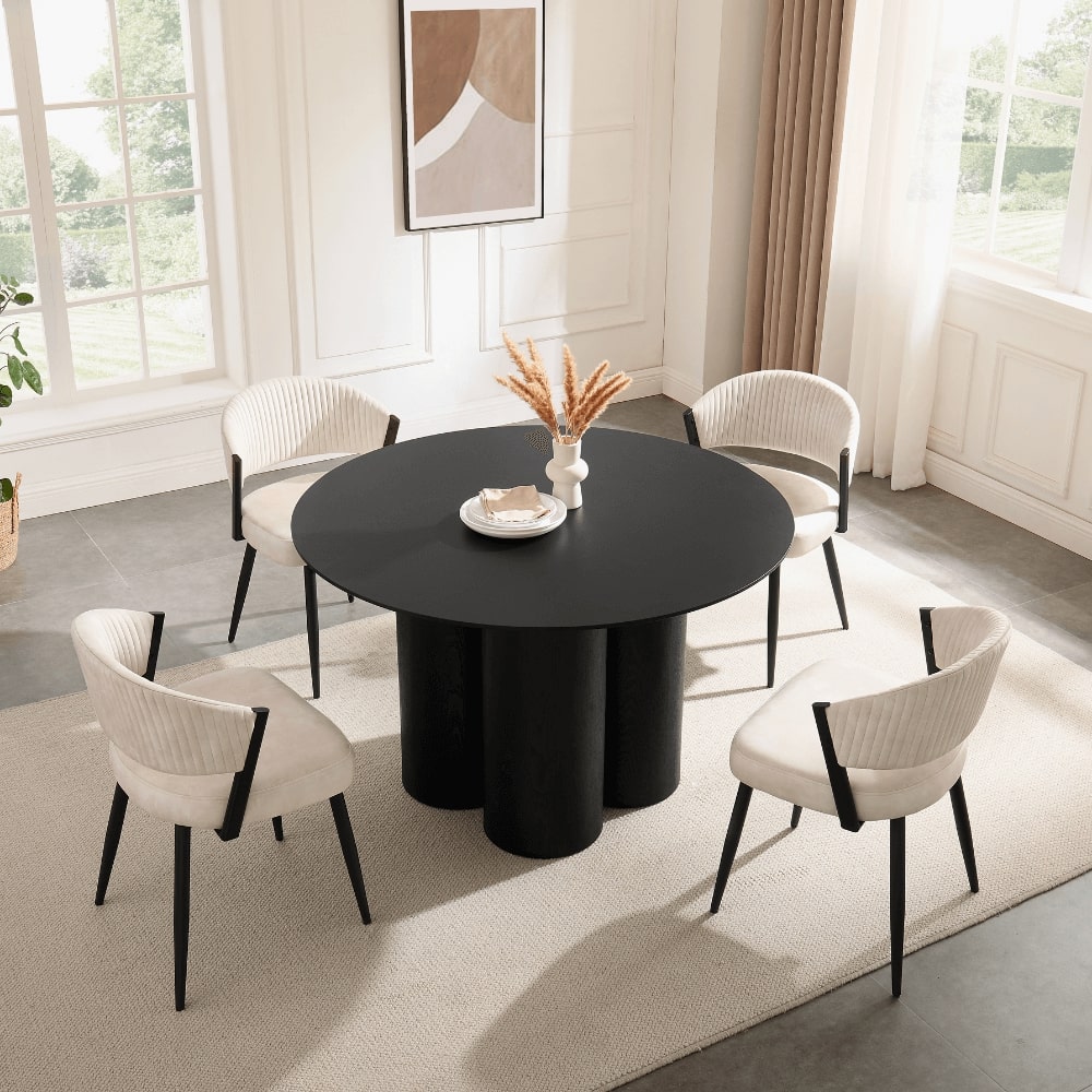 Ensemble de salle à manger rond en bois noir Marco avec 4 chaises Maria
